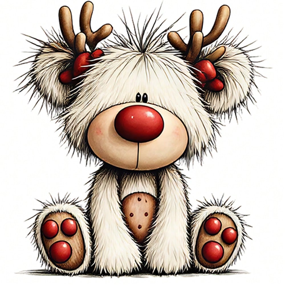 1/2/3PCS Durable Washable Heat Transfer Vinyl, Fluffy White Fur Red Nose Cartoon Reindeer Red Polka Dot Paw Print Christmas Cute Pattern, Heat Transfer Sticker, Iron-On Transfer Sticker Decal- Suitab