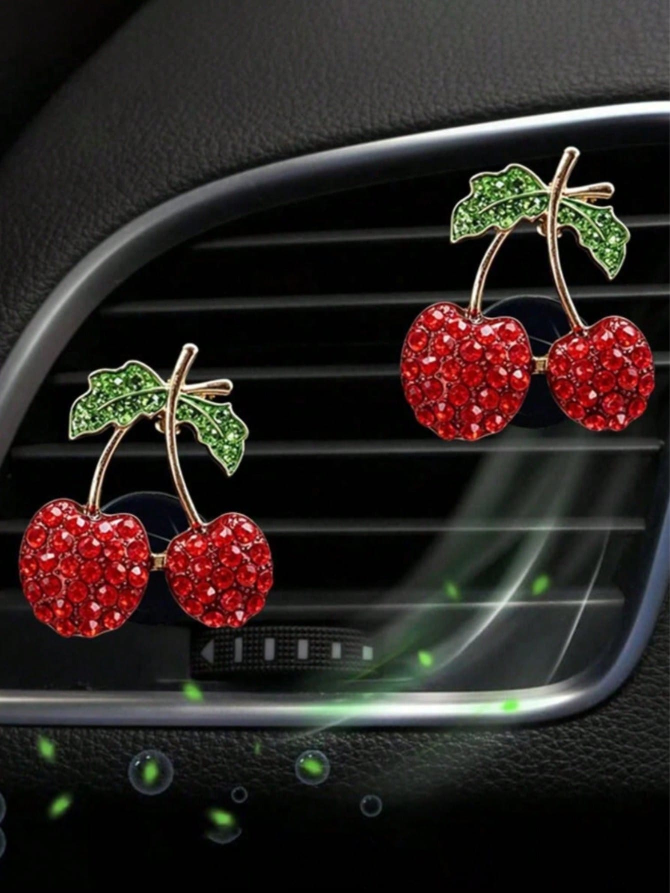 1/2/4pcs Rhinestone Cherry Apple Car Air Vent Fragrance Clip Decor, Full Rhinestone Alloy Fruit Car Aromatherapy, Women's Car Air Conditioner Fragrance Decoration