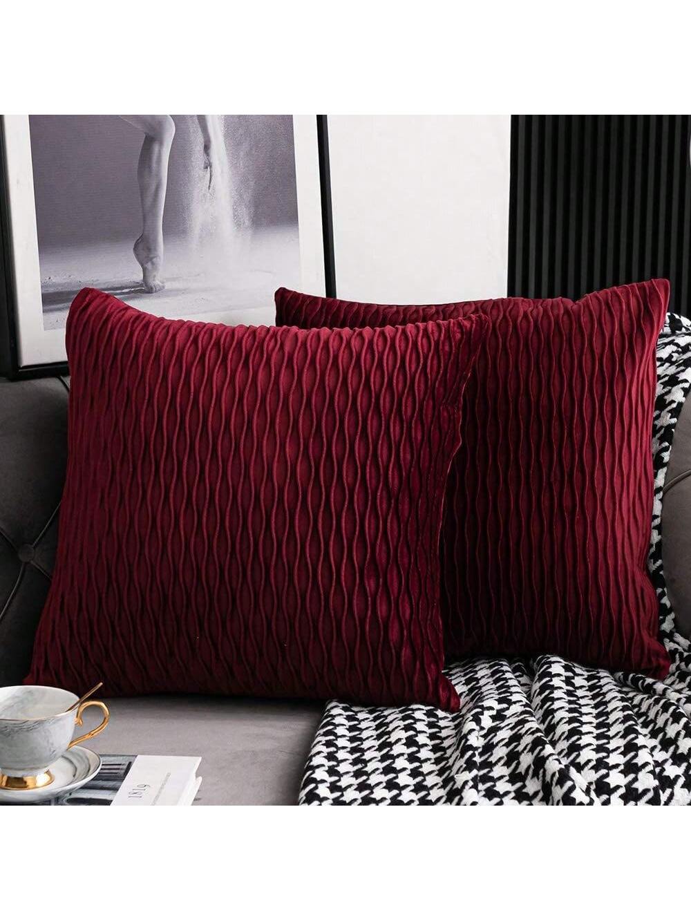 1/2pcs Burgundy Velvet Wavy Striped Pillow Cover, Square Cushion Case, Holiday Home Decor Pillow, Soft & Comfortable Fabric, Modern Decor For Sofa, Bedroom, Dorm