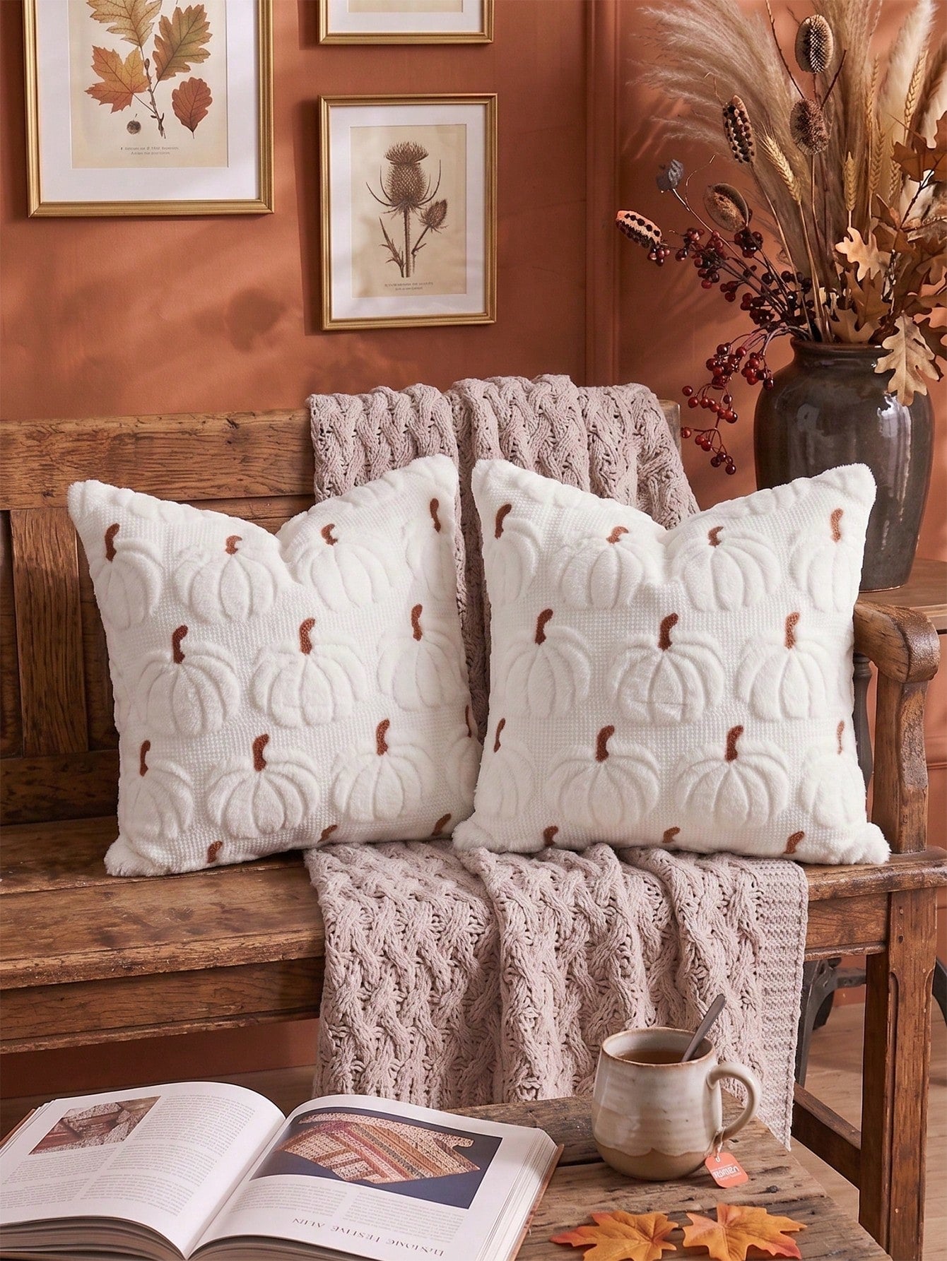 1pc/2pcs Halloween Pumpkin Pillow Case 18x18 Inch Soft Faux Fur Pumpkin Pillow Cover Autumn Decor Plush Farmhouse Style Pillowcase White