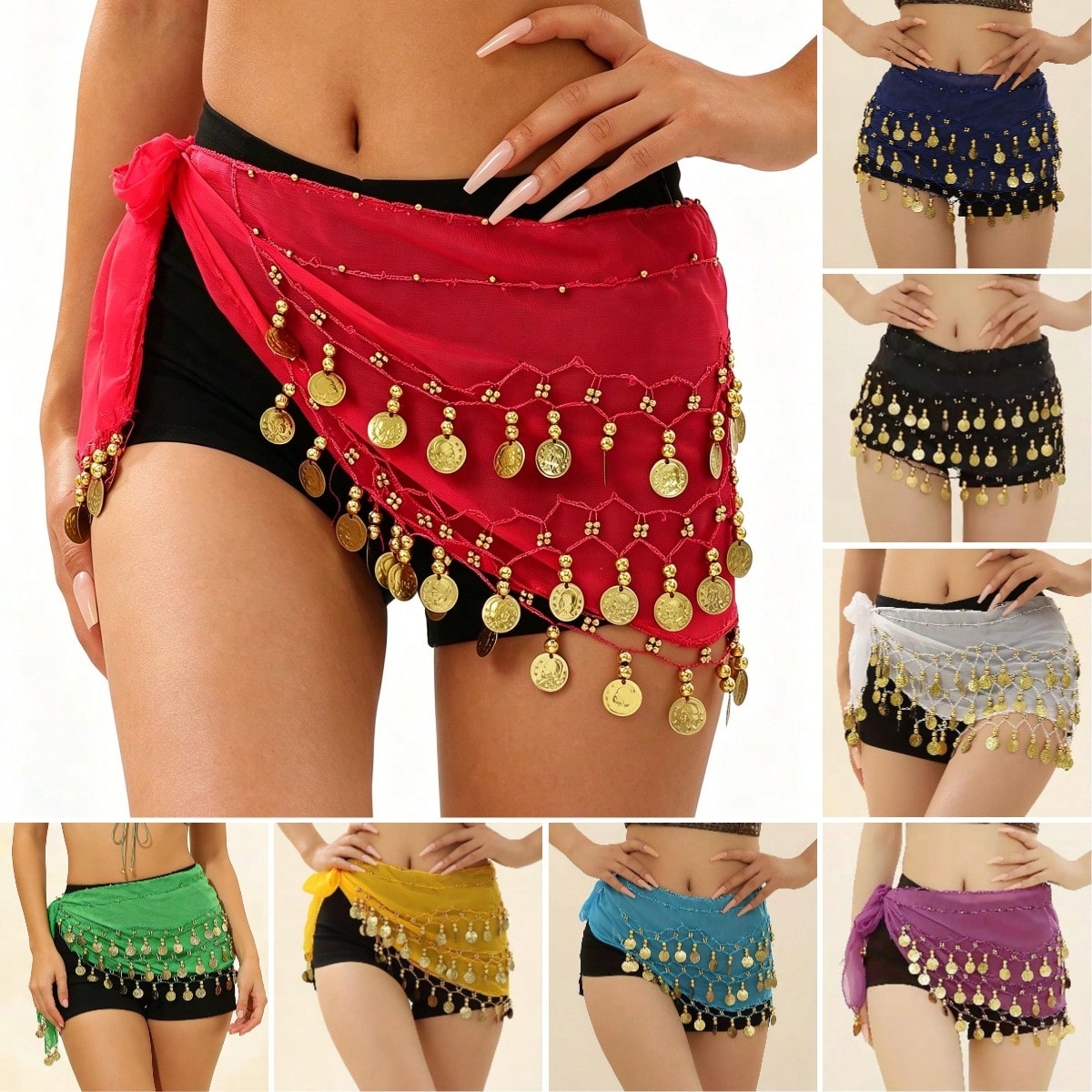 1pc Belly Dancer Hip Scarf, Sweet Belly Dance Skirt Coin Wrap, Egyptian Style Belly Dance Costume Hip Scarf Belt, Women Chiffon Belly Dance Scarf, Suitable For Yoga, Zumba, Belly Dance, Women Belly Da