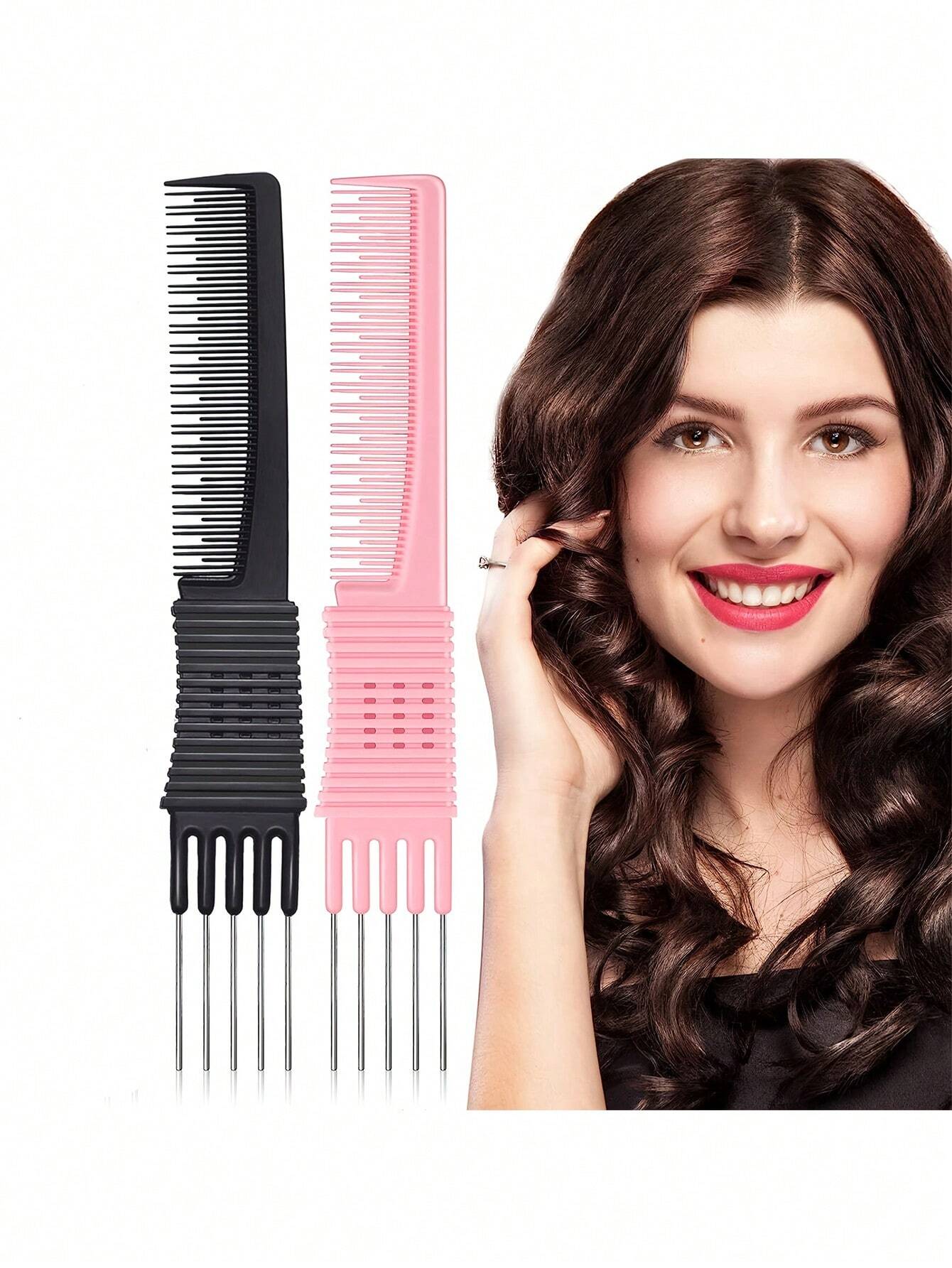 1pc Carbon Fiber Metal Tail Comb, Salon Hairstylist Home Use Tail Comb, Carbon Fiber Comb With Stainless Steel Tail, Hairstyling Tool, Hairstyling Product And Accessory, Suitable For Salon, Beauty, Tr