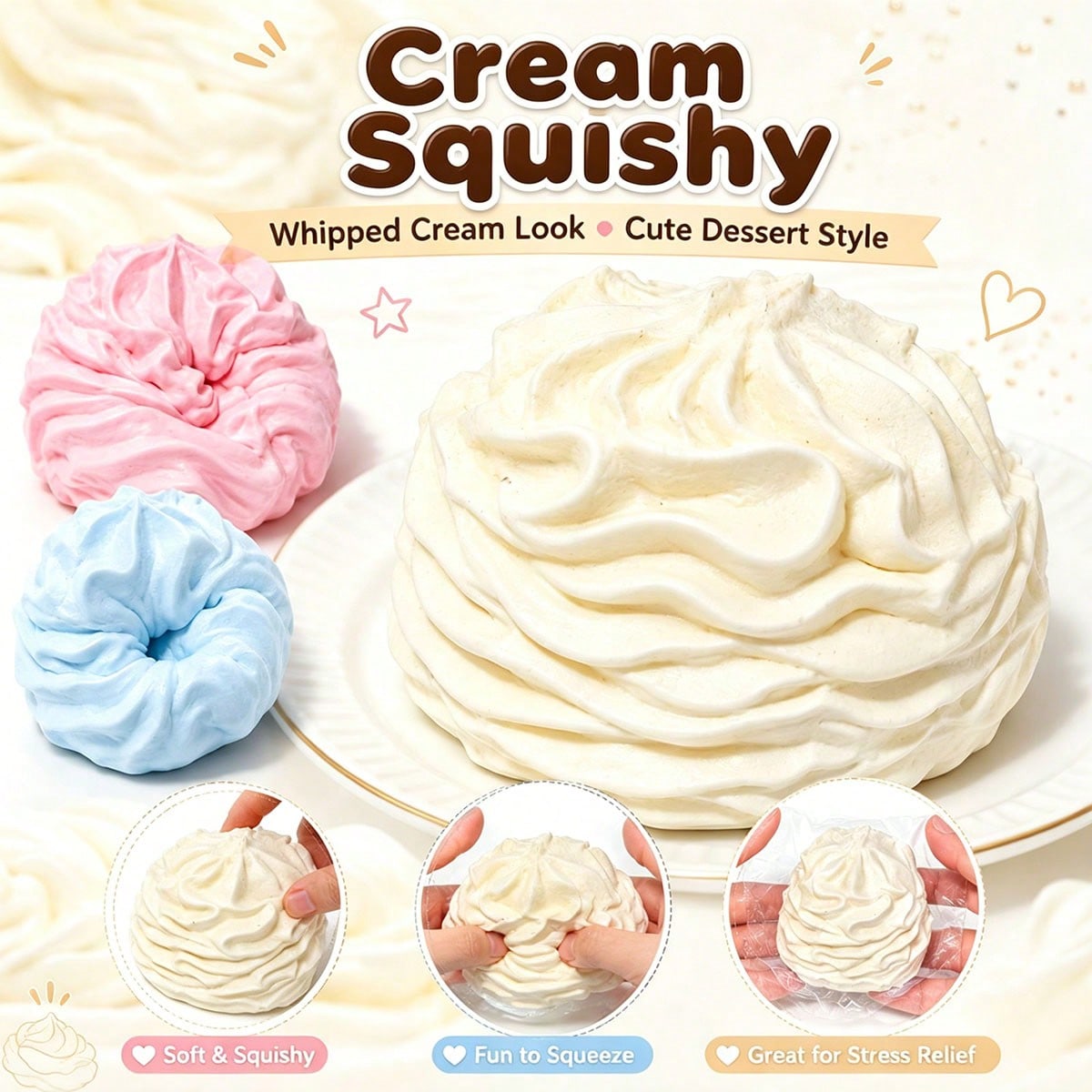 1pc Cream Squeeze Toy, Creamy Texture Cute Dessert Style, Multiple Colors To Choose From, Stress Relief Toy Relieves Hand Pressure, Easter Gift, Squeeze Toy, Stress Relief Toy, Anxiety And Relaxation