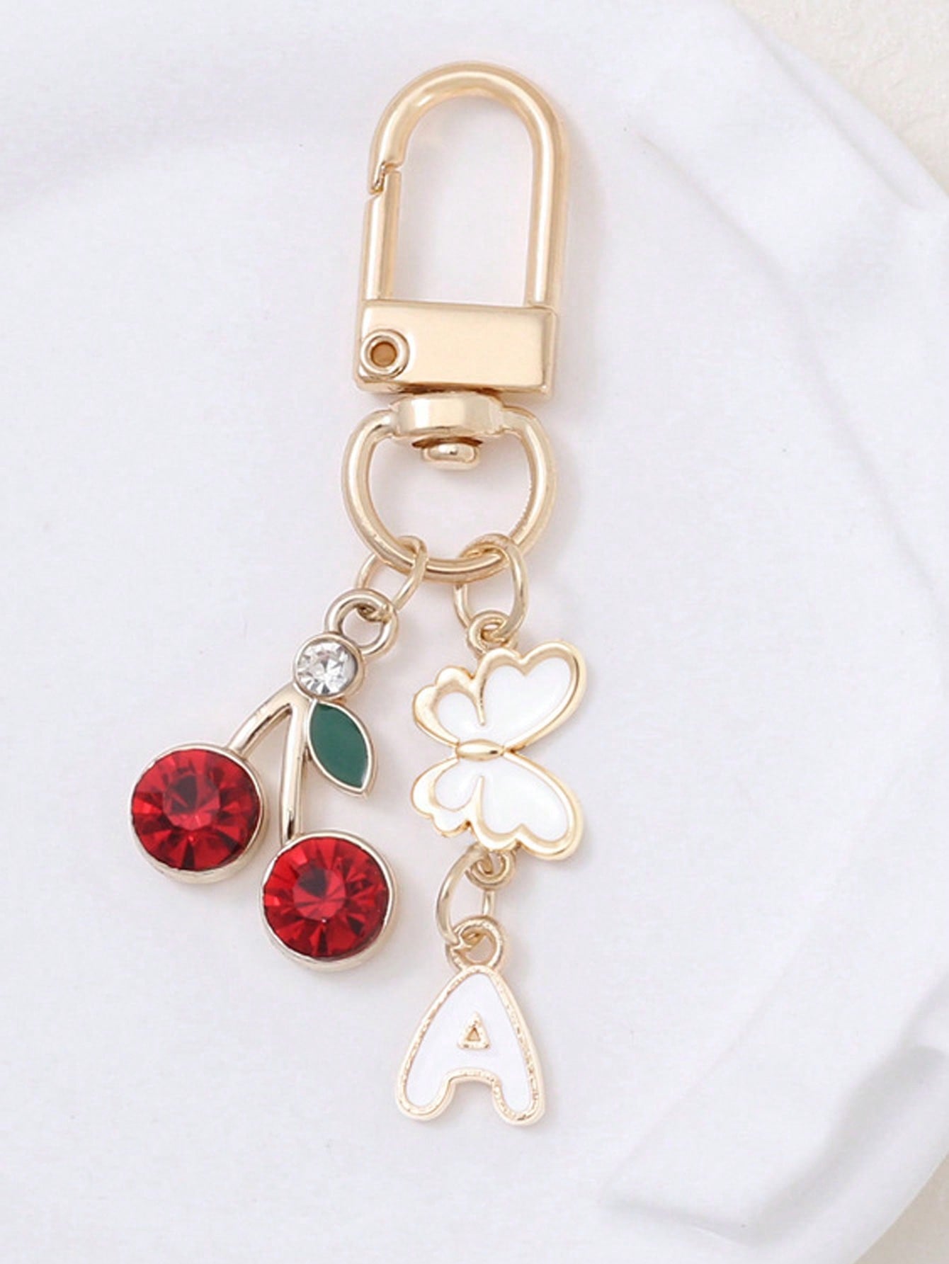 1pc Cute Sweet Cherry Letter Keychain, Stainless Steel 26 Letter Key Ring, Suitable For Handbags, Elegant Women's Holiday Gift