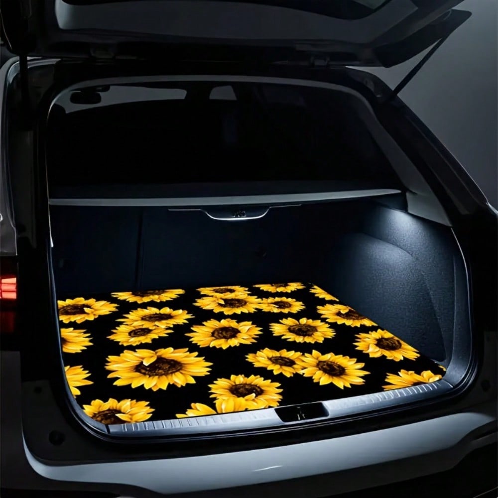 1pc Durable All-Weather Car Trunk Mat With A Vibrant Sunflower Print- Fits Most Car Models, Non-Slip And Easy-To-Clean Polyester Car Mat, The Perfect Christmas Gift For Car Owners, Car Trunk Mat, Car