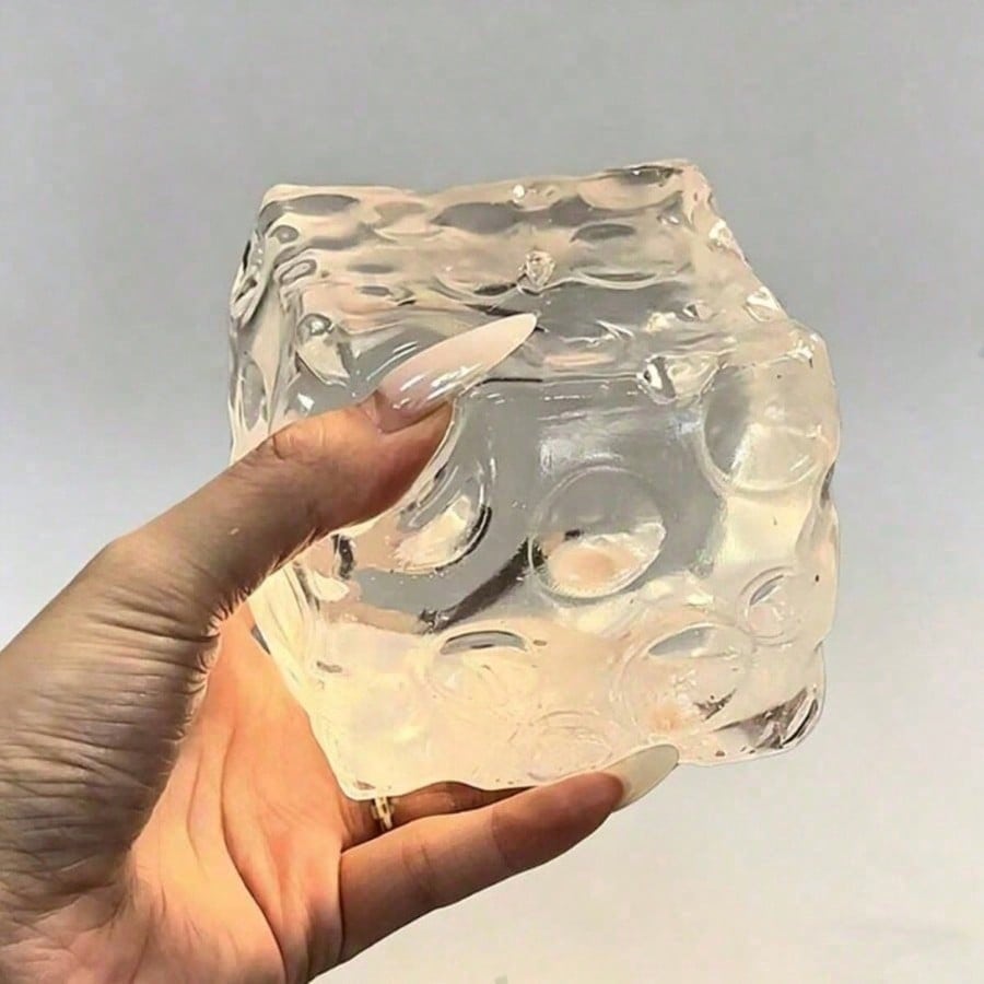 1pc Giant Transparent Square Cheese Squeeze Toy, Jelly Soft Slow Rebound Stress Relief Squishy, Cute Sensory Soothing Fingertip Toy, Desktop Decor