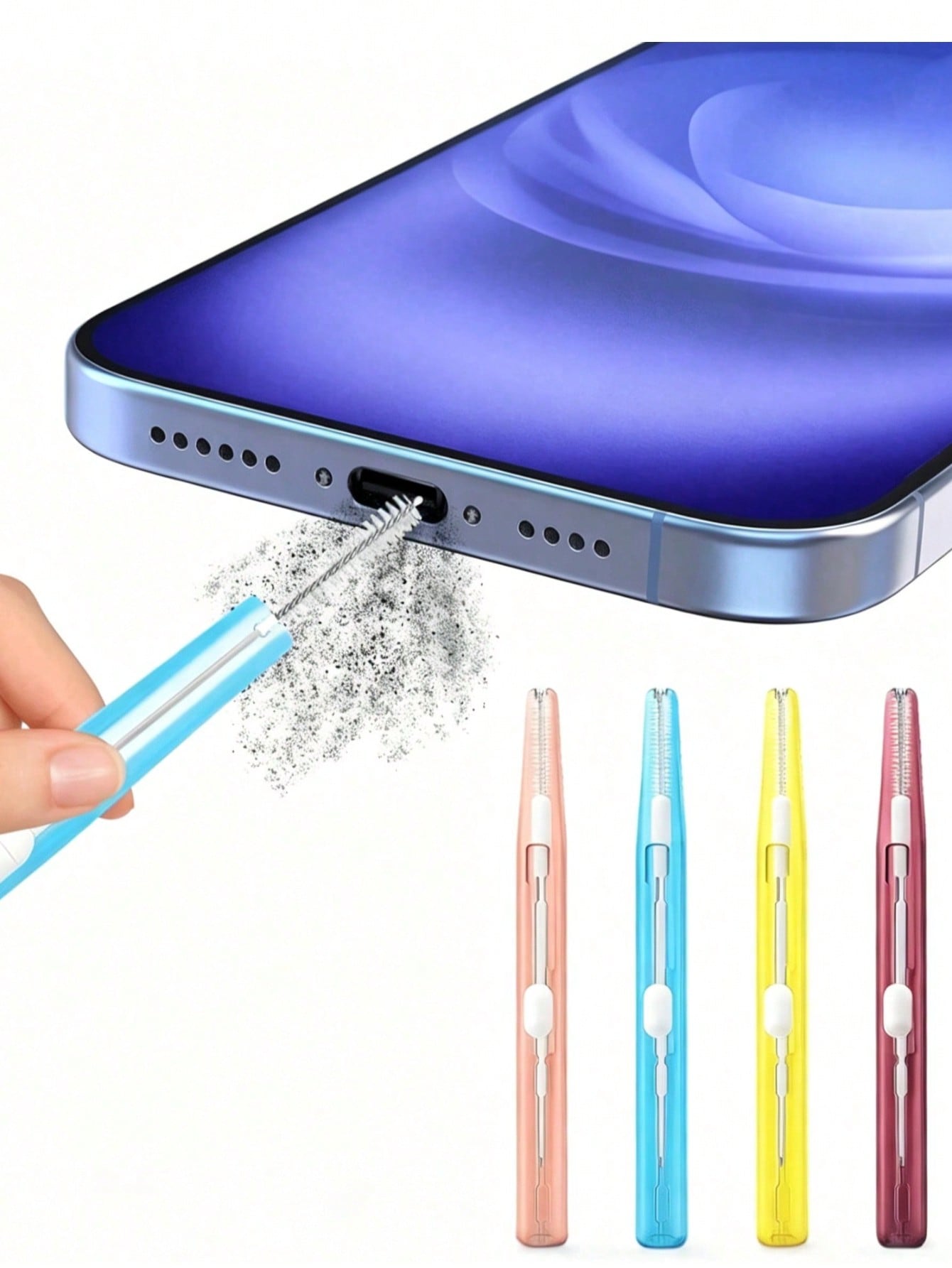 1pc Phone Charging Port Cleaning Kit, Smartphone Cleaning Tool Set, Anti-Clogging Mini Brush Head And Double-Sided Hook Phone Cleaning Tool, Suitable For Smartphones, Tablets, Earphones And Charging P