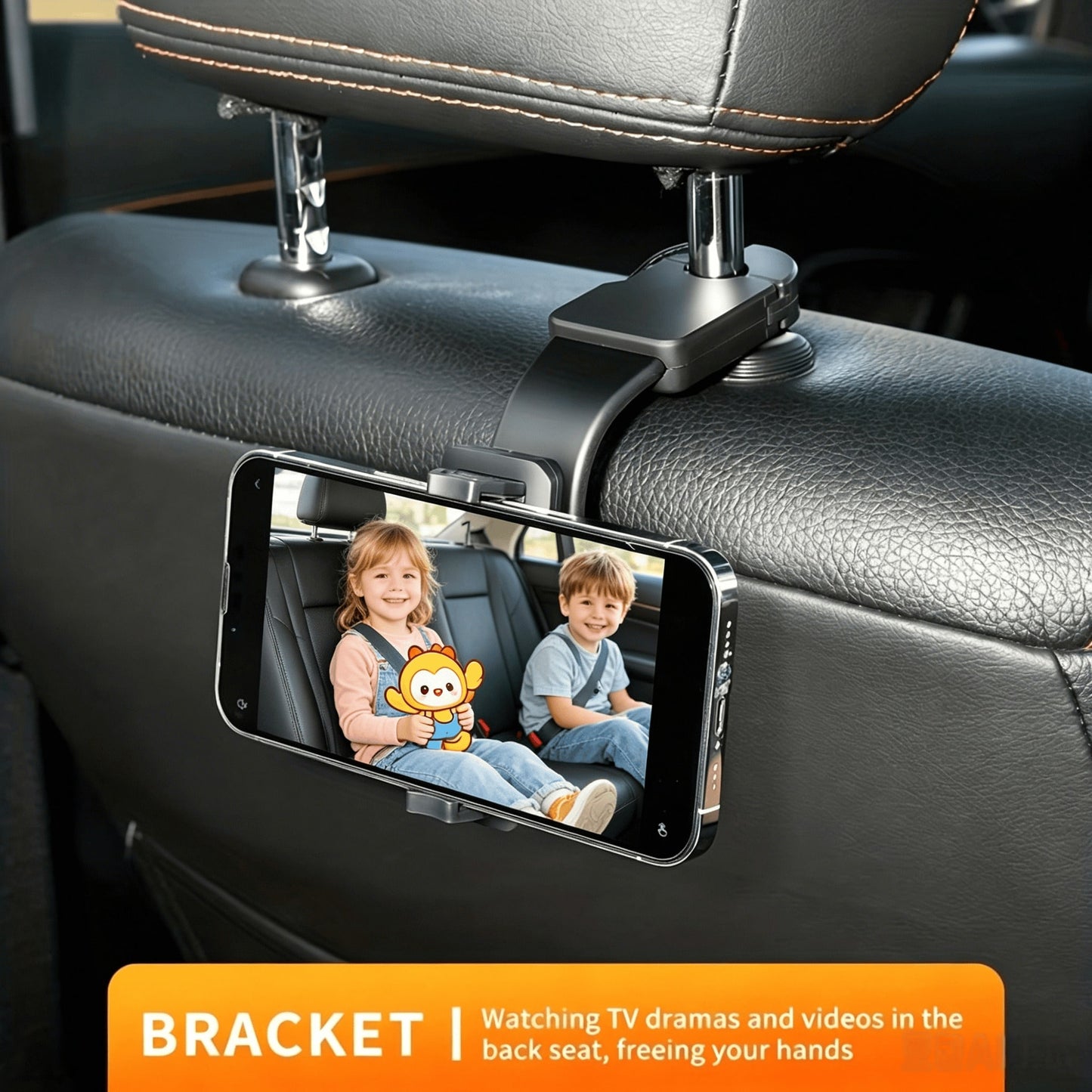 1pc Rear Seat Headrest Phone Holder, 360° Rotatable Adjustable Multi-Function Hanger Hook Type Phone Mount, Suitable For Car Travel, Home Car Accessories