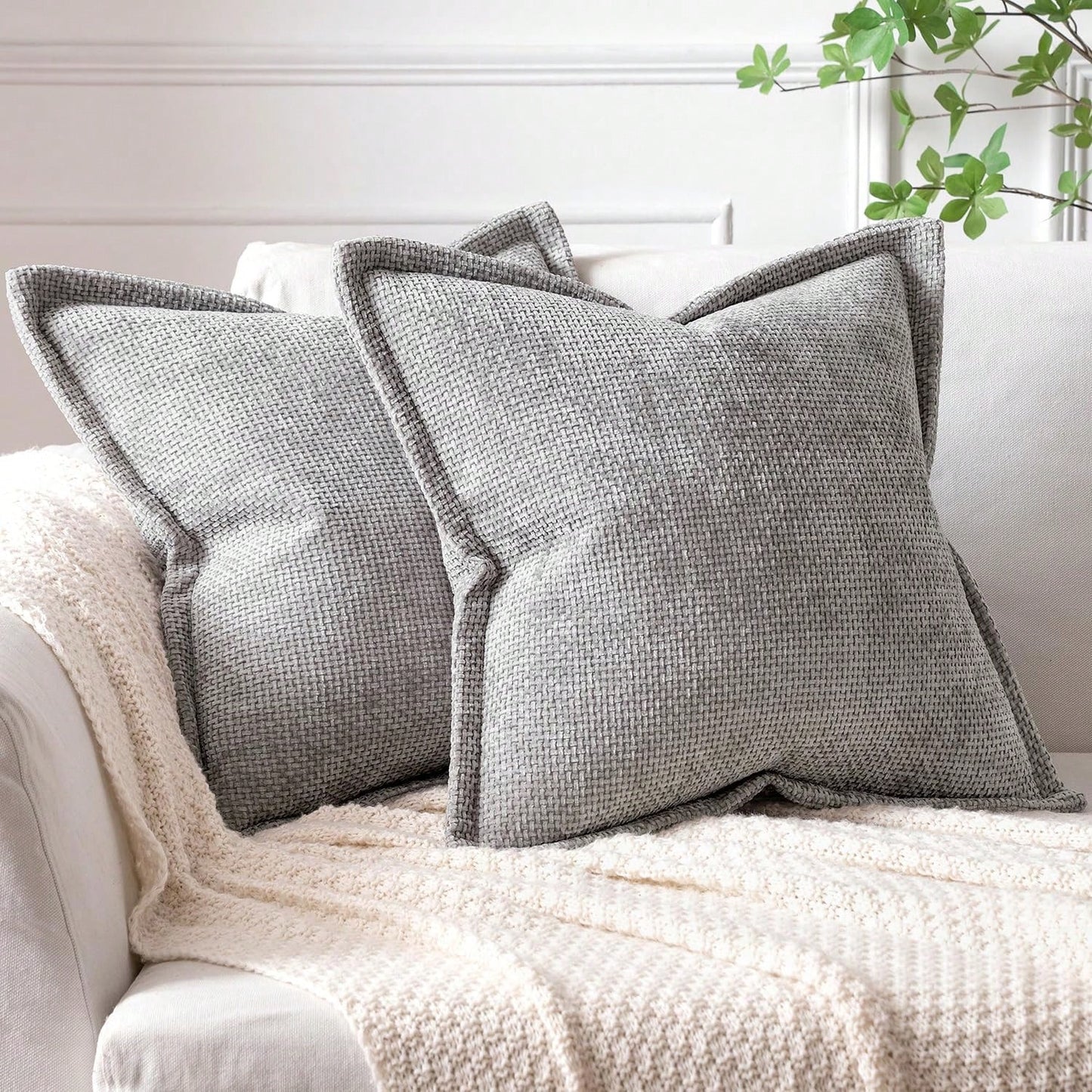 1pc Soft Chenille Cross Texture Pattern Throw Pillow Cover With Wide Trim, Farmhouse Cushion Cover For Home Decor, Sofa, Bedroom, Living Room