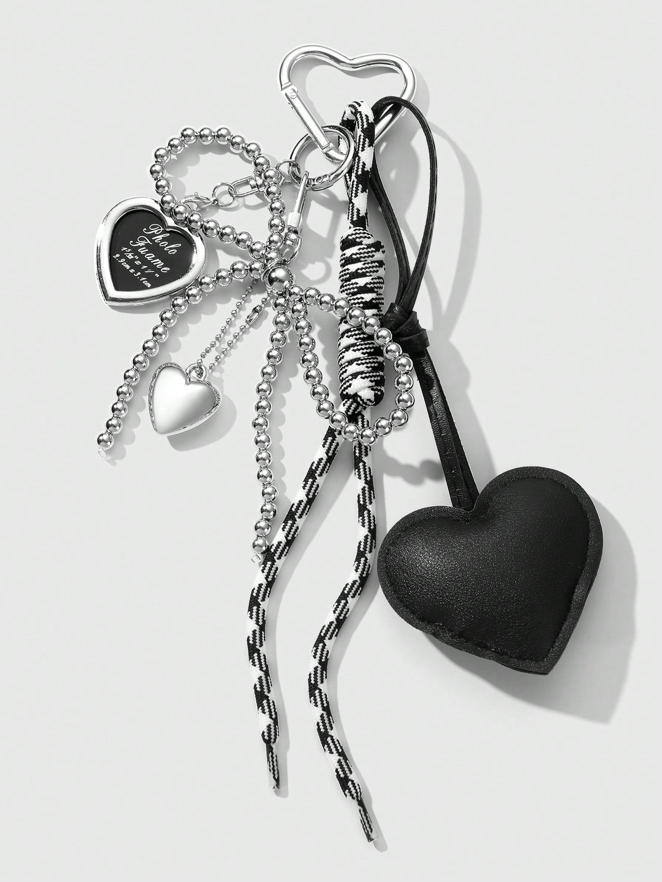 1pc Y2K Luxury Gothic Style Handmade Beaded Silver CCB Bow, Drip Oil Leather Heart Braided Rope Key Chain, Bag Pendant, Suitable For Women/Ladies Daily Wear, Holiday Gift Bridesmaid Gifts Bows