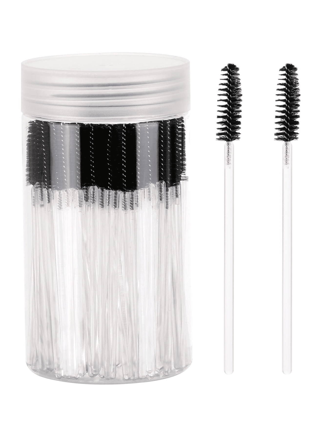 200/100/50/10pcs Set Eyelash Brush, Eyelash Mascara Brush (With Storage Box), Flexible Disposable Eyebrow Brush, Eyelash Extension Brush, Eyebrow Brush, Castor Oil Brush (Transparent Black),Giveaways