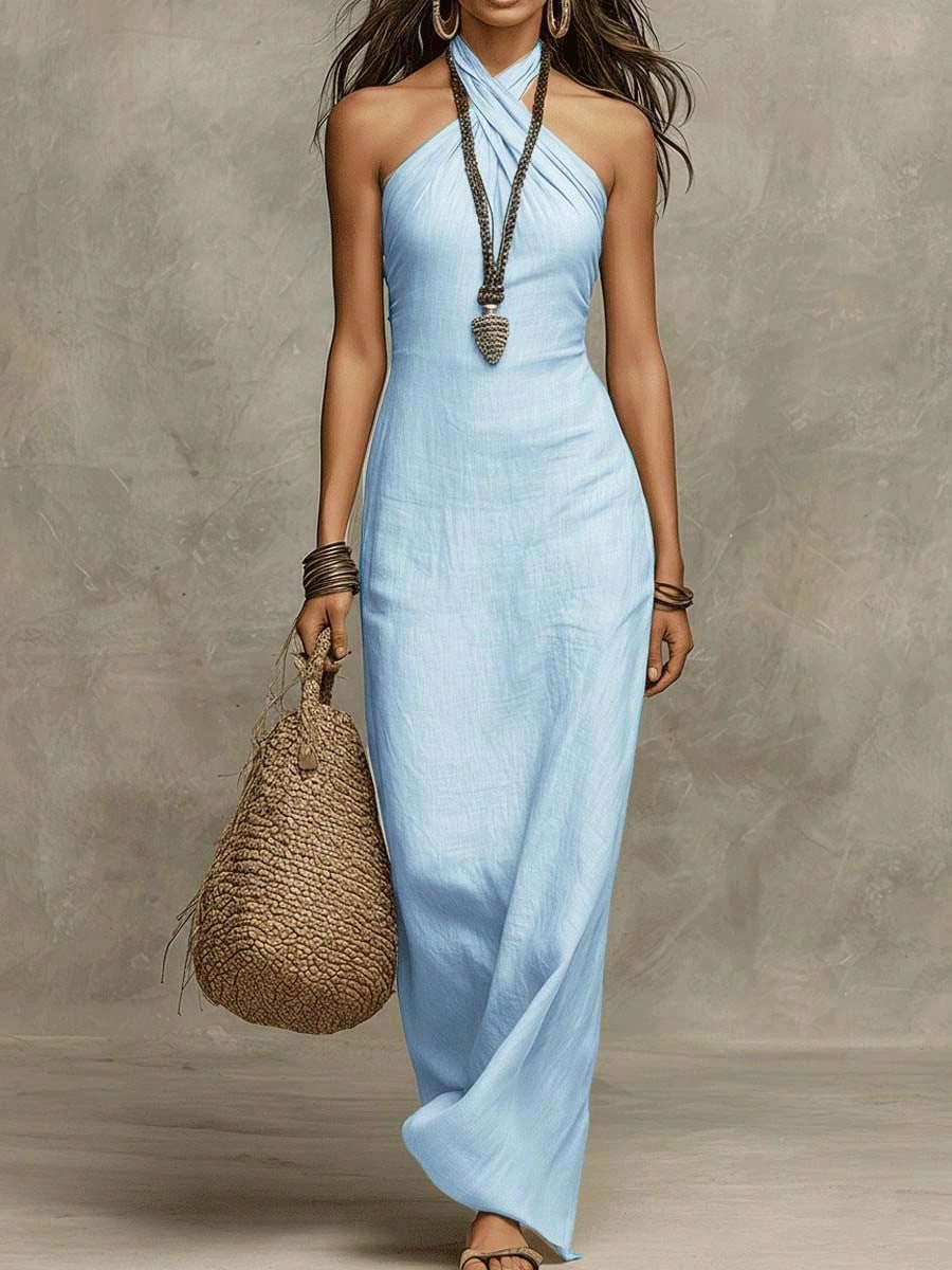 2026 New Arrival Women Sleeveless Halter Neck Dress Slim Elegant Fashion Midi Dress