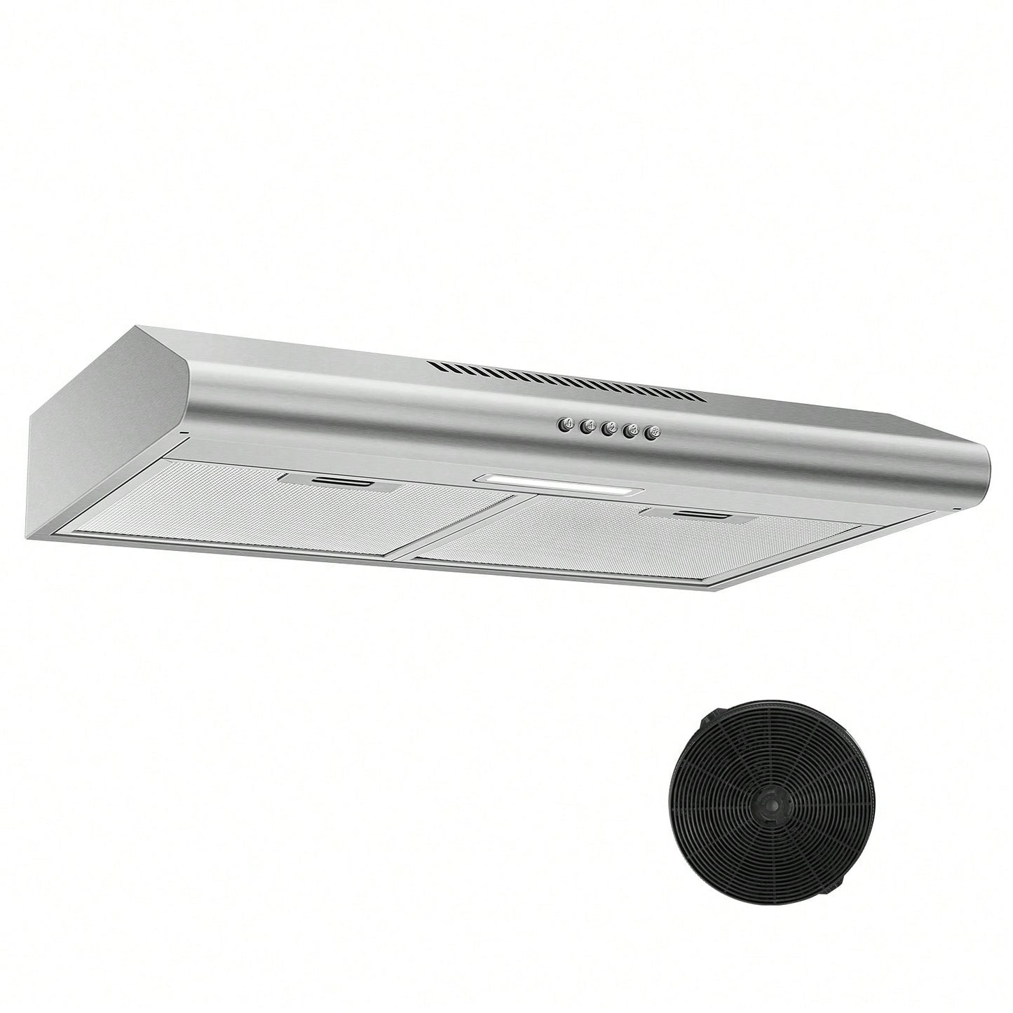 24 Inch Range Hood Under Cabinet, Stainless Steel Range Hood 280CFM, Slim Kitchen Stove Hood W/Push Button, Ducted/Ductless Convertible, 3 Speeds Exhaust Fan, LED Light And Carbon Filter