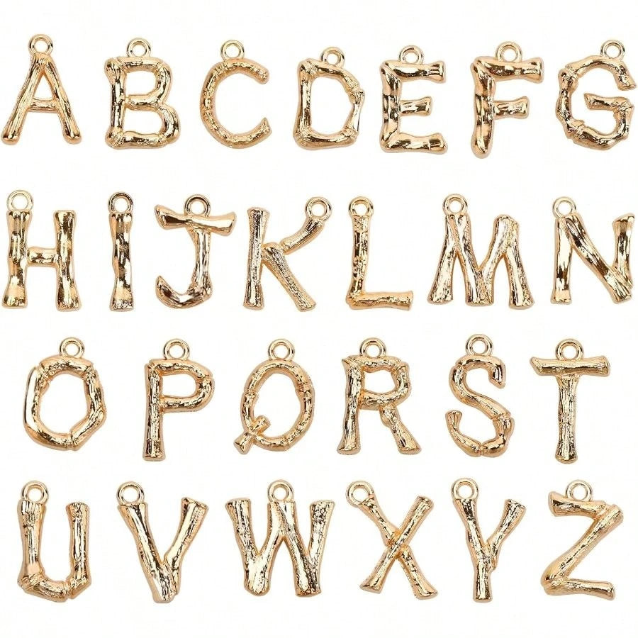 26Pcs Letter Charms, Initial Letter Charm For Jewelry Making, Gold A-Z Alphabet Letter Charm Pendants For Bracelet Necklace Earrings Crafts Making