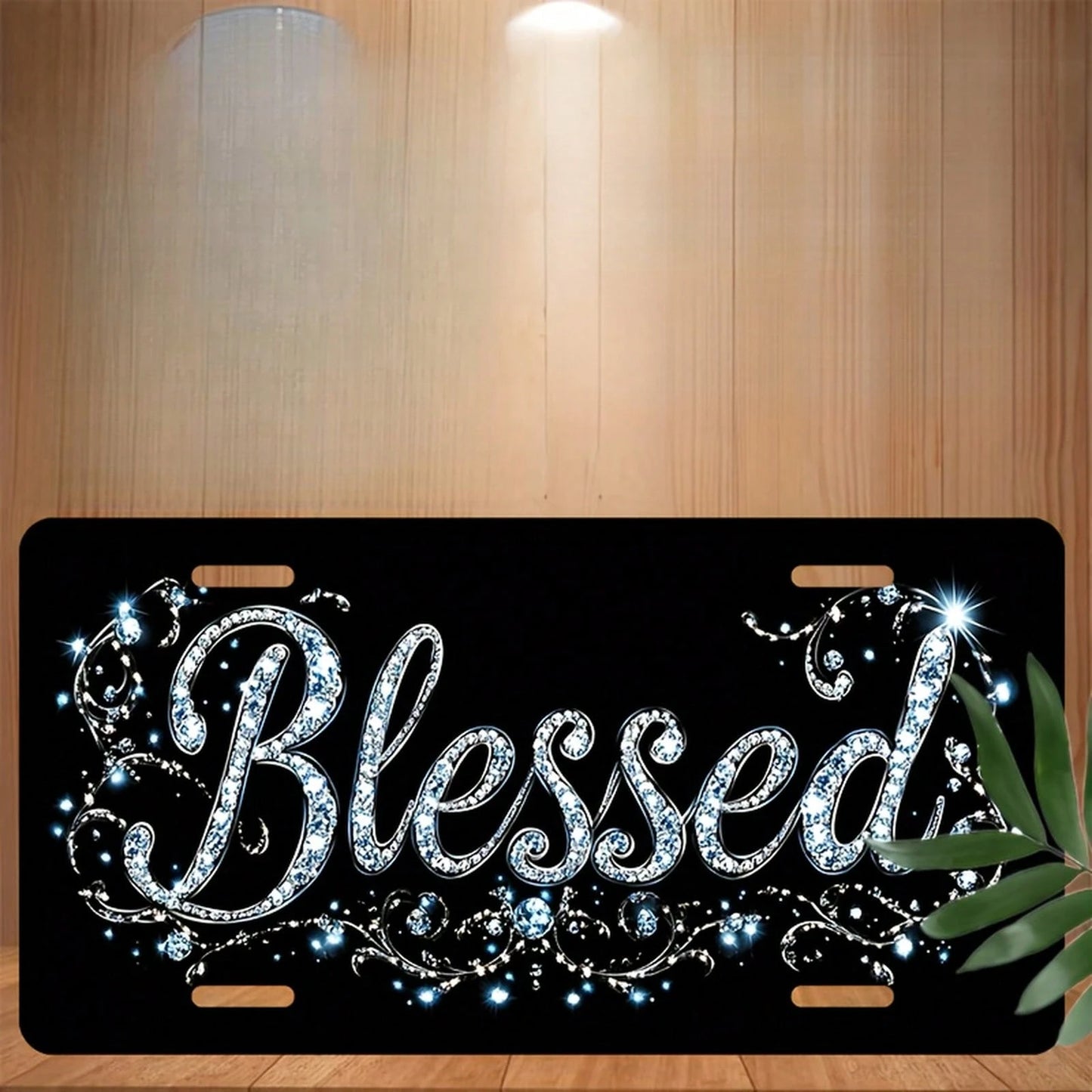 2D Flat Design, Car License Plate Cover And Frame, Shiny And Gorgeous "Blessed" Design, Aluminum Decorative License Plate Cover And Frame, Suitable For Both Men And Women, Car Accessory, Gorgeous Fram