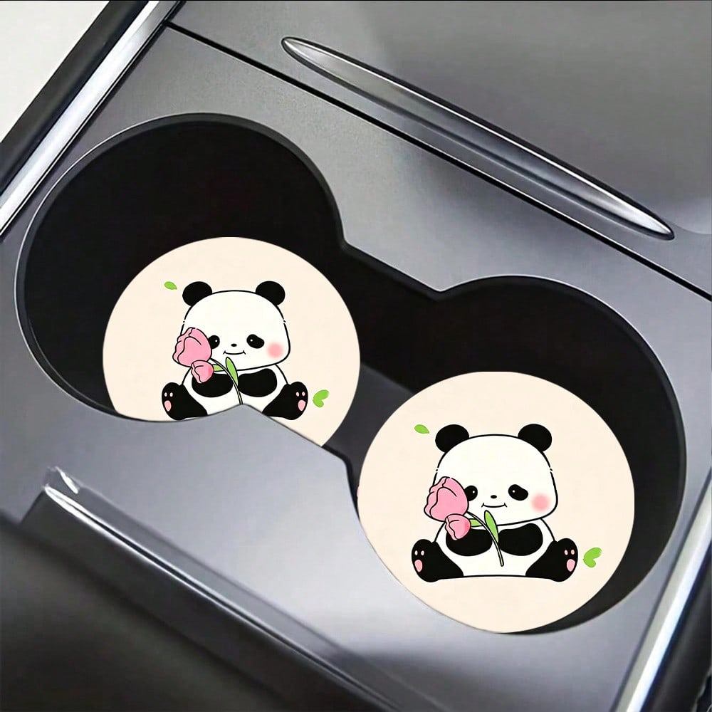 2pcs Tulip & Red Panda Print Non-Slip Car Cup Holder Coasters, Fashionable Home & Office Water Cup Coasters, Suitable As Small Gifts For Friends On Birthdays, Parties And Anniversaries