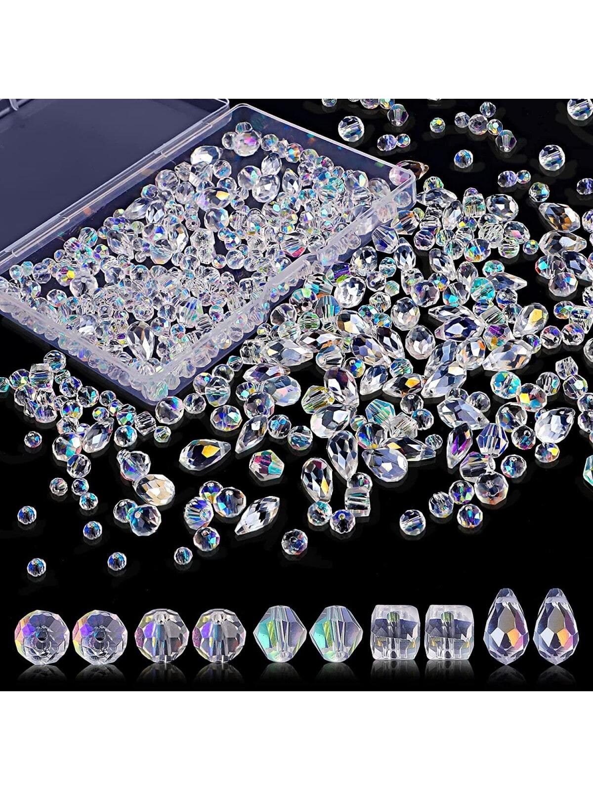 300 Pieces Of Special-Shaped Crystal Glass Beads Mixed Aurora Magic Color Glass Crystal Beads Loose Beads Cut Flat Beads Diy Jewelry Accessories Glass Raindrops Handmade Earrings Necklaces Semi-Finish