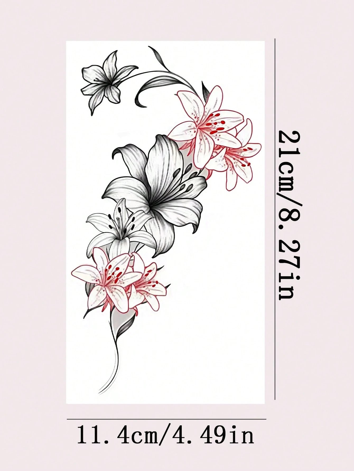 3pcs Fashionable Washable Line Lily Flower Temporary Tattoo Stickers, Waterproof Long-Lasting For Women, Fresh Side Waist Bud Gradient Stamen Pattern Realistic Tattoo Stickers Suitable For People