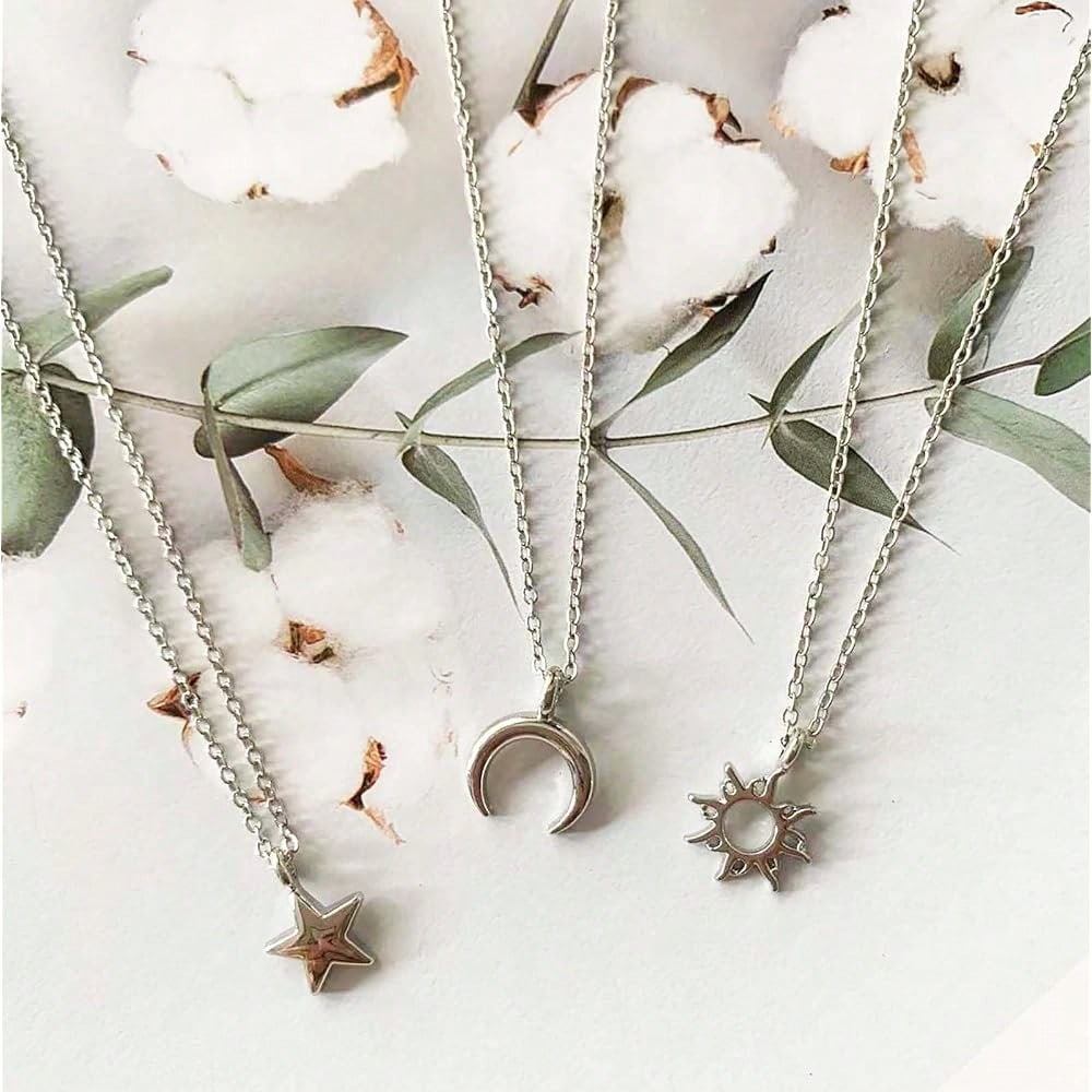 3pcs Sun And Moon Star Pedant Necklace 3 Set Sister Friend Gift For Women Men