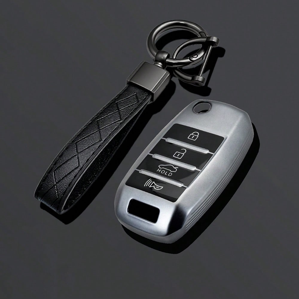 4-Button Gray TPU Car Flip Key Cover Compatible With Kia Soul 2014-2019, Sportage 2015, 2016, 2018, Optima 2017, 2018, Sorento, Forte