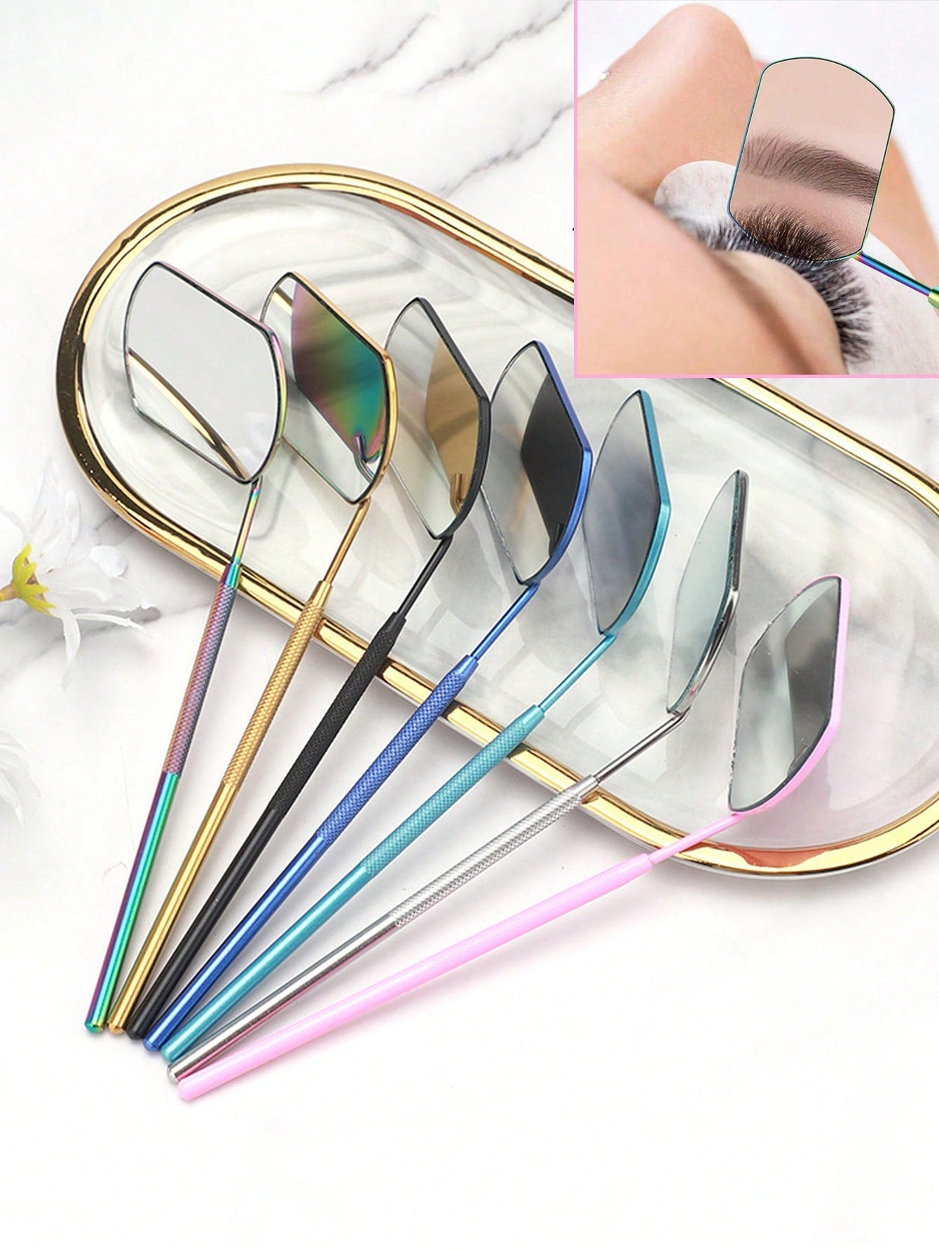 4pcs/2pcs/1pc Stainless Steel Multi-Function Eyelash Inspection Mirror, Makeup Mirror- Eyelash Extension Tool, Makeup, Room Decor, Vanity, Travel, Bedroom, Makeup Accessories, Mini Mirror, Portable M
