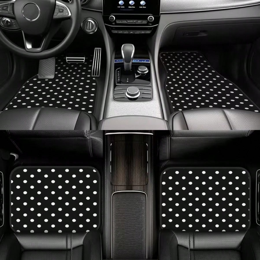 4pcs Polka Dot Pattern Car Floor Mats- Fashionable, Anti-Pollution, Anti-Slip, Easy To Clean, Fit For All Vehicles, Front & Rear Seat Mats, Protective Car Mats Against Dirt And Dust, Suitable For Wo