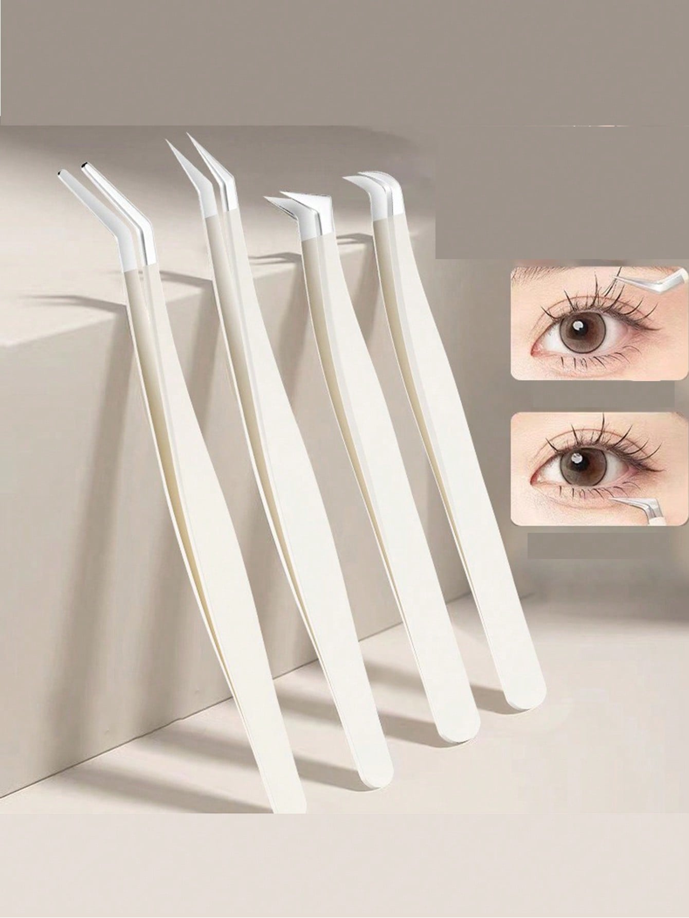 4pcs Set Eyelash Curler, Stainless Steel Tweezers, Curved Tweezers, Beauty Eyelash Extension Tools, Precision Eyelash Tweezers For Craft, Sticker Tweezers, Suitable As Gift And Decoration, Can Be Used