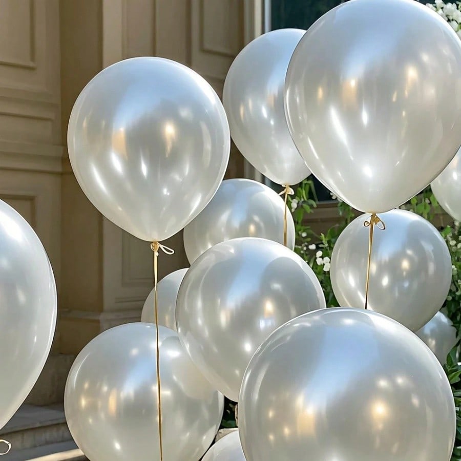 50pcs Faux Pearl White Balloons, 10 Inch, And Luxurious, Suitable For Birthday, Wedding, Valentine's Day, Christmas, New Year, Opening Ceremony, Graduation Season, Home Decor, Balloon Party Decoration