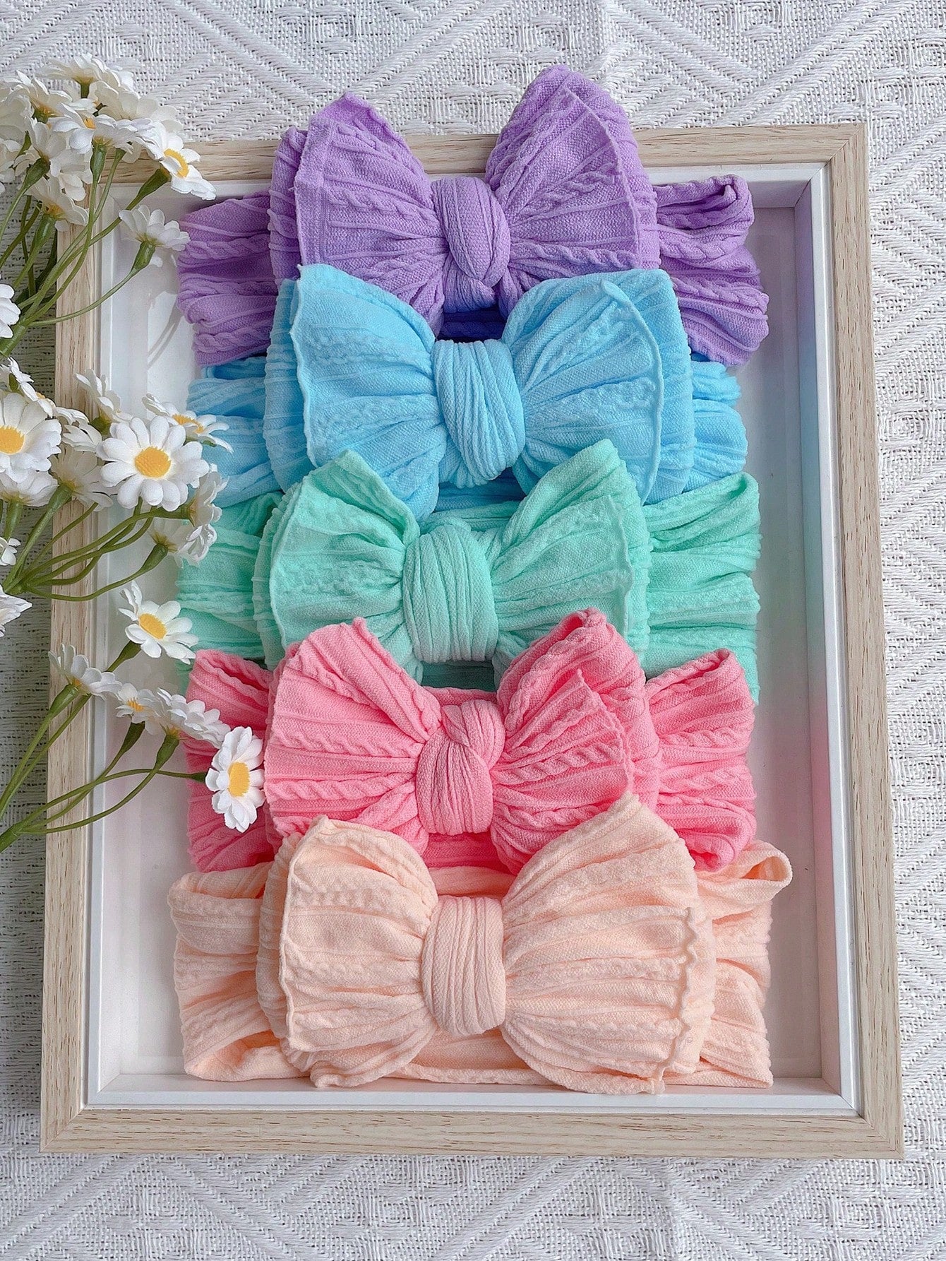 5pcs Cute Bow Headbands, Seamless Nylon Baby Hair Accessories, Candy Color, Suitable For Everyday Wear, Spring