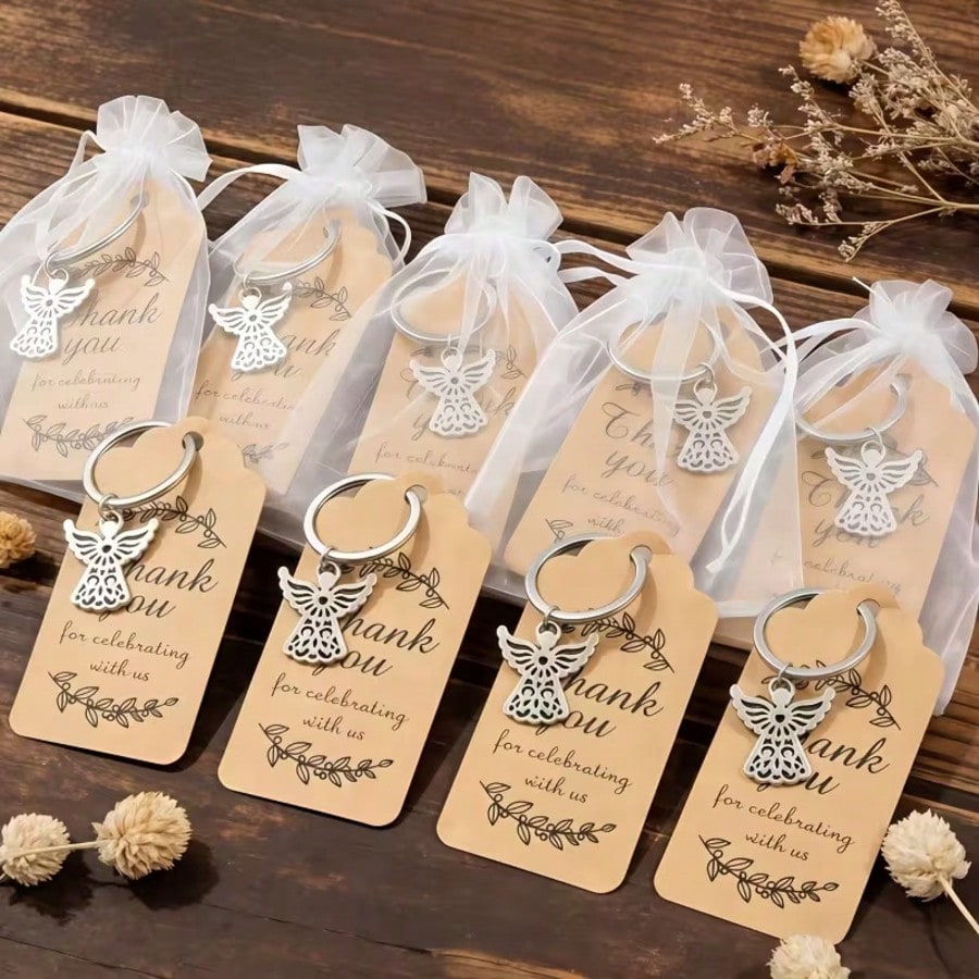 60pcs/20set Baptism Favors For Guests Baptismal Souvenirs Bulk Baptism Guardian Angel Keychain Set Baptism Angel Keychains First Communion Party Favors With Thank You Cards For Baby Shower Souvenirs