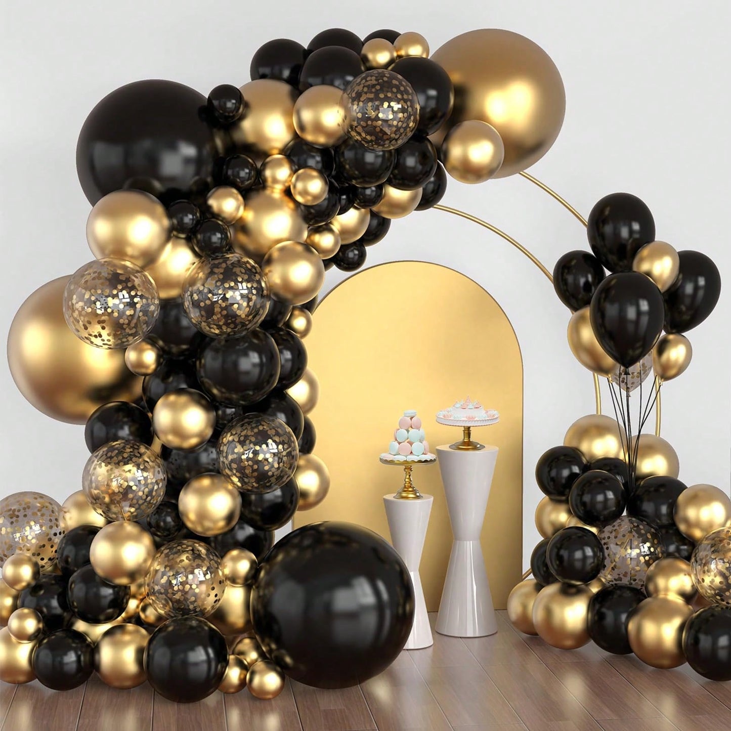 98pcs Black And Gold Balloon Arch Set, Black New Year Party Balloons, Suitable For Boys Girls Children Birthday Decoration, New Year, Wedding, Graduation Decoration