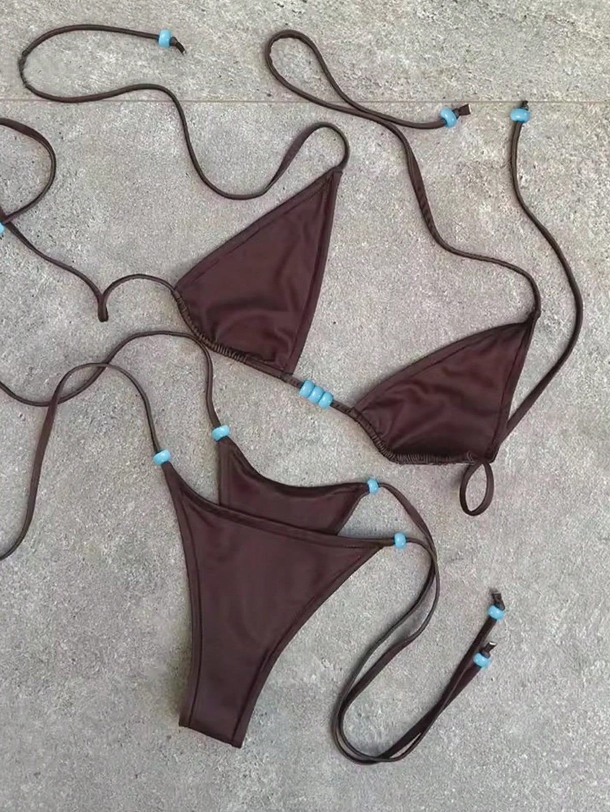 American Style Sexy Solid Brown Color Bikini Swimsuit For Women Holiday Beach Summer Spring 2026,Vacation Outfits Women,Going Out Top