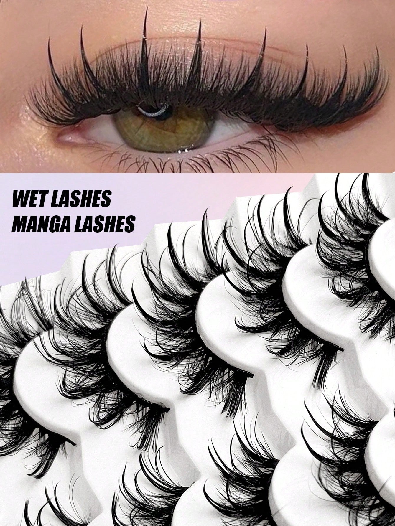 Asiteo 7 Pairs Wet Look False Eyelashes, Faux Mink, Natural Curly, Thick & Long, Fluffy Fairy Cat Eye Makeup, Suitable For Festivals, Masquerade Balls, Reusable