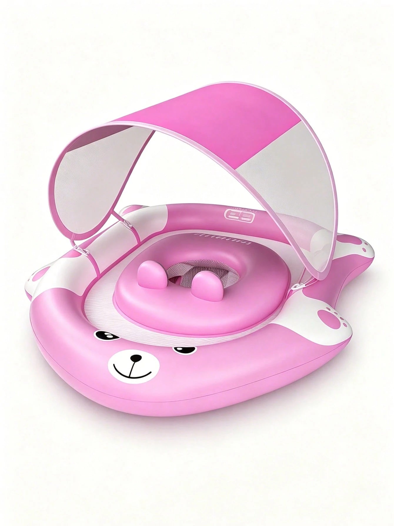 Baby Pool Float With Removable Canopy, Inflatable Infant Swim Ring Toy With UPF50+ Sun Protection, Cute Bear Toddler Water Floaties For Beach Pool.