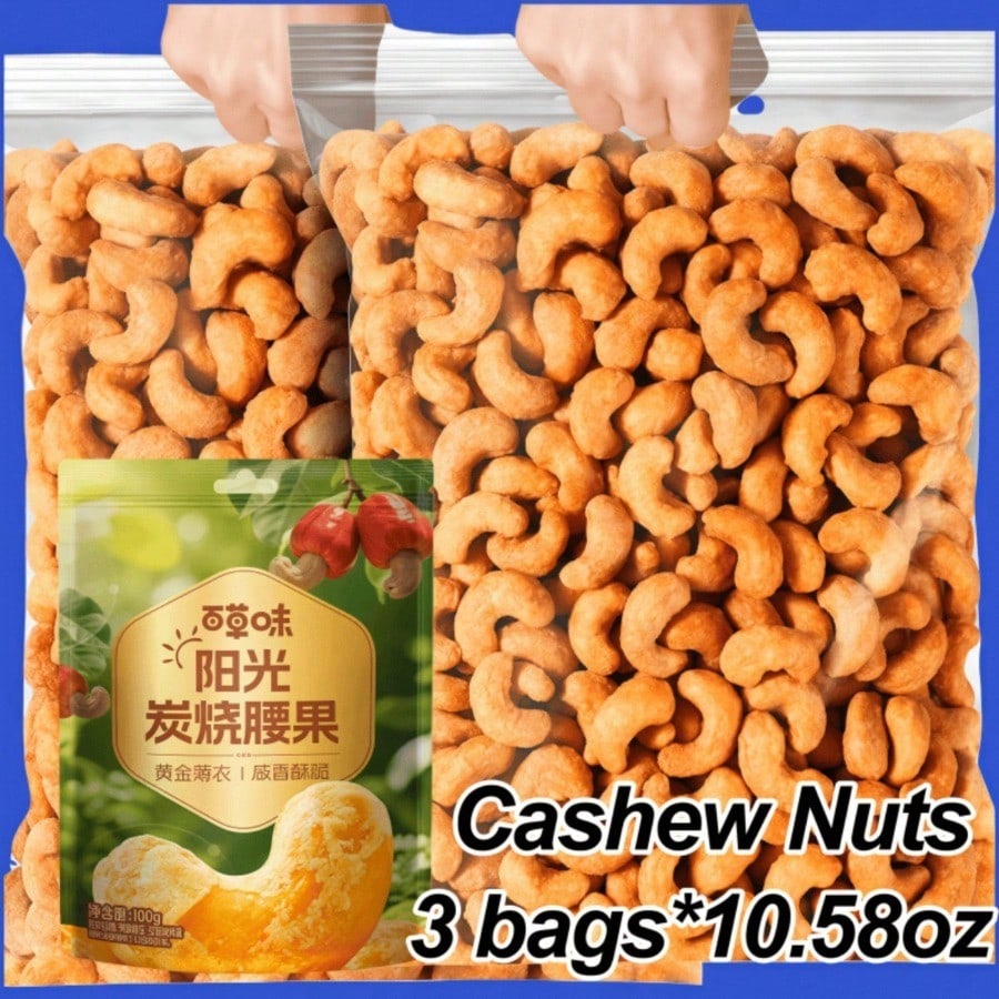 BE&CHEERY 3 Bags Of Cashews/10.58 Ounces, Ready To Eat Nuts, Shellless Pure Nuts, Salty And Crisp, High Plant Protein Content, Delicious Nut Snacks, Suitable For Valentine's Day Gifts, Drama Snacks, A