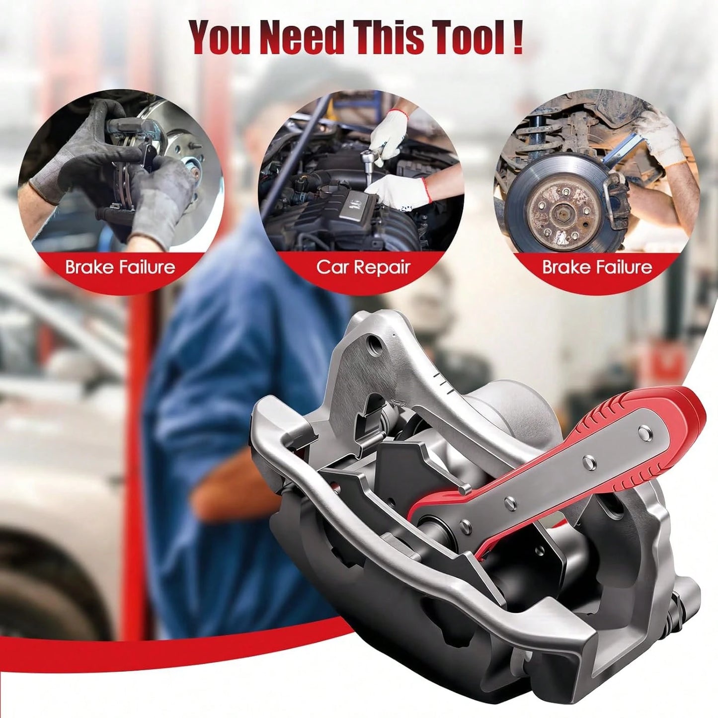 Brake Caliper Piston Compressor Tool With 360° Swivel Ratchet, Includes 2 Steel Plates And Caliper Hook, Gift For Husband, Father's Day Gift