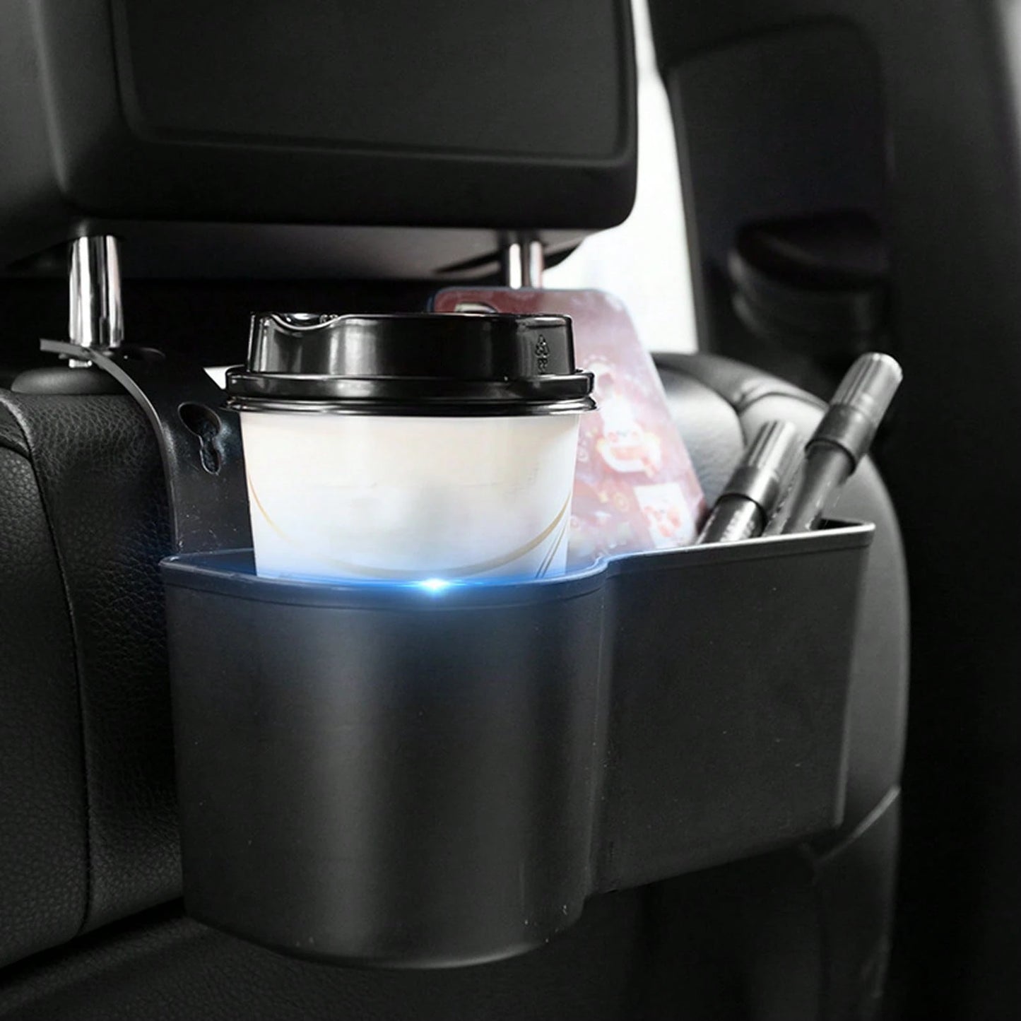 Car Backseat Organizer With Cup Holder, Hanging Headrest Storage Tray With Food Tray For Phone, Keys, Cards & Wallet, Multifunctional Car Seat Organizer Accessories
