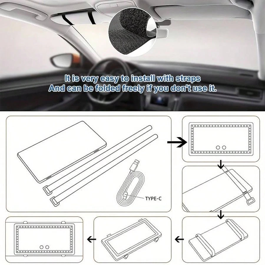 Car Makeup Mirror With LED Light, With Touch Button, 3 Lighting Modes, With Fill Light,, Touch Up Makeup Anytime, Anywhere, Keep Beautiful,Suitable For Cars, Trucks, Suvs