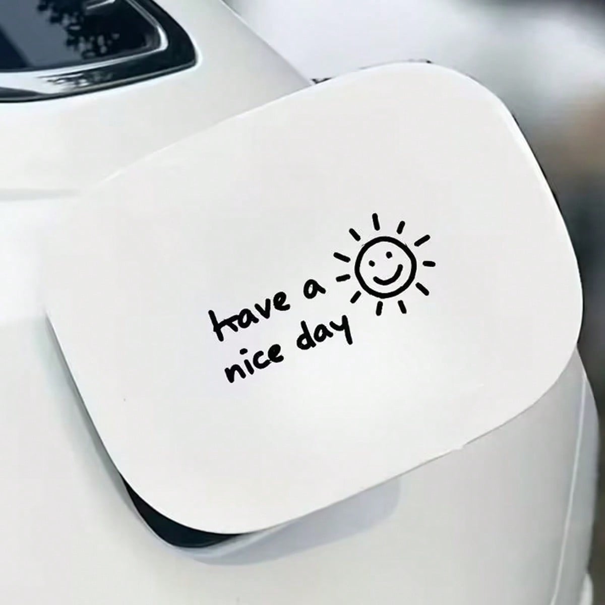 Car Sticker- Hand-Drawn Warm "Have A Nice Day" Text With Sun Illustration, Black Background White Font, Waterproof Durable Vinyl Decal For Car Windows, Body, Laptop, Helmet, Skateboard And Smooth Sur