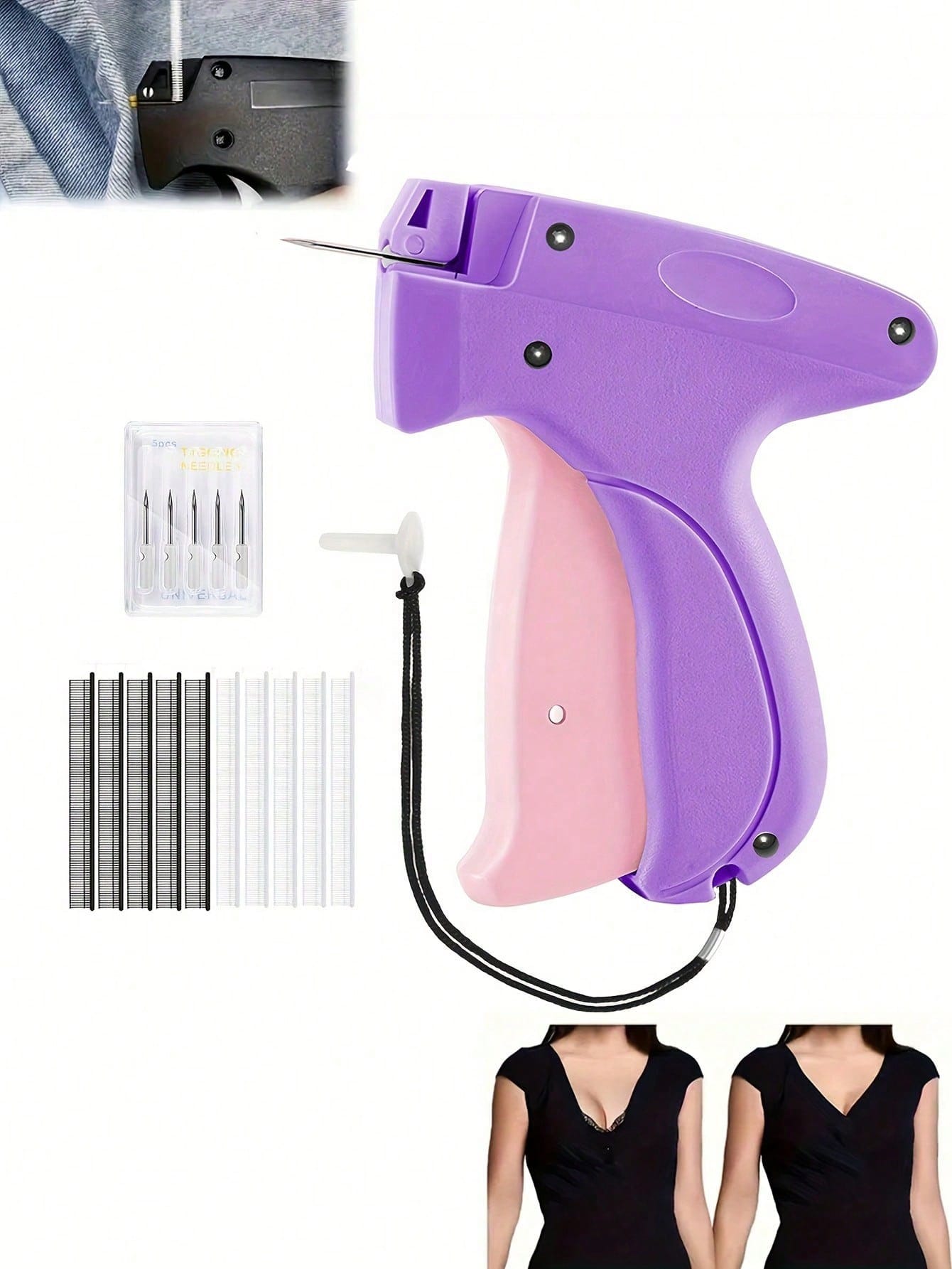 Clothing Sewing Gun, Mini Handheld Fast Repair Tool, Clothing Repair Tool Set, Tagging Gun With 6 Needles, 1000 Black Fasteners And 1000 White Fasteners, Portable Mini Tagging Tool (Needle Box Text Ra