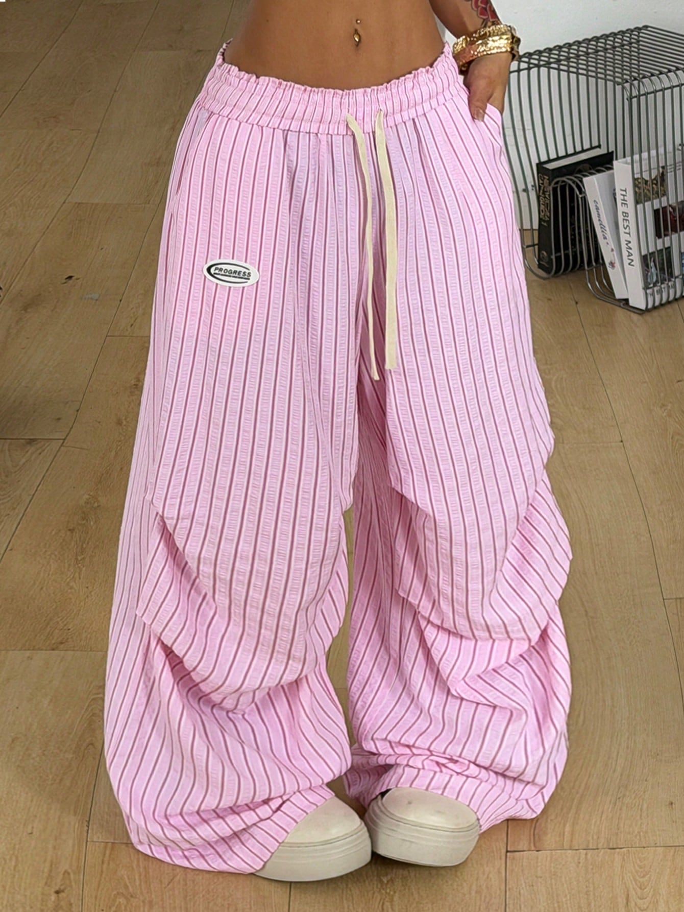 Coolane Autumn Outfits For Women Streetwear Athletic Going Out Daily Loungewear School Casual Vintage Y2K Pink Striped Wide Leg Pants Back-To-School