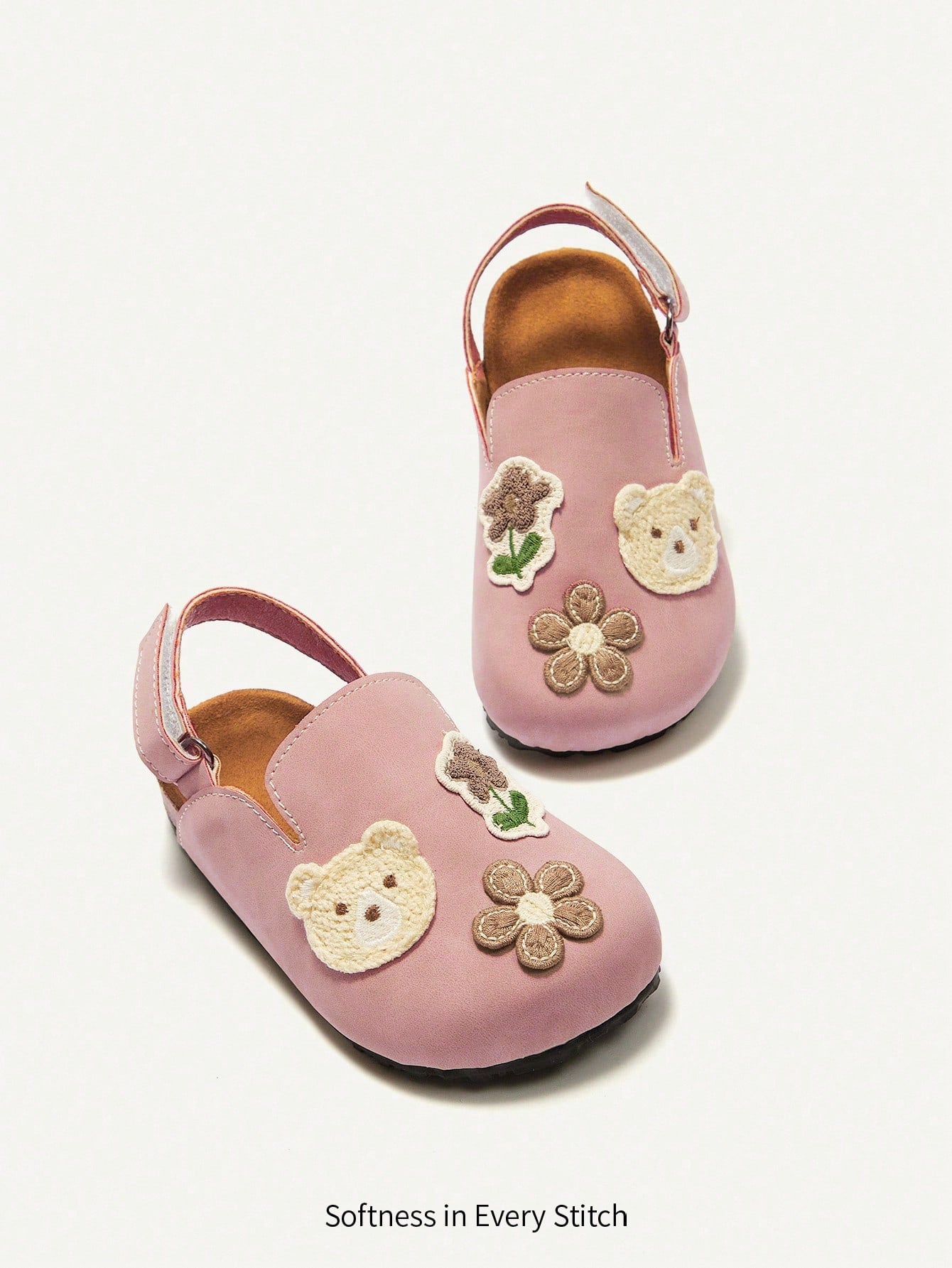 Cozy Pixies Cute Bear & Bow Princess Flat Sandals For Toddler Girls, Fashionable And Versatile, Suitable For Spring And Summer