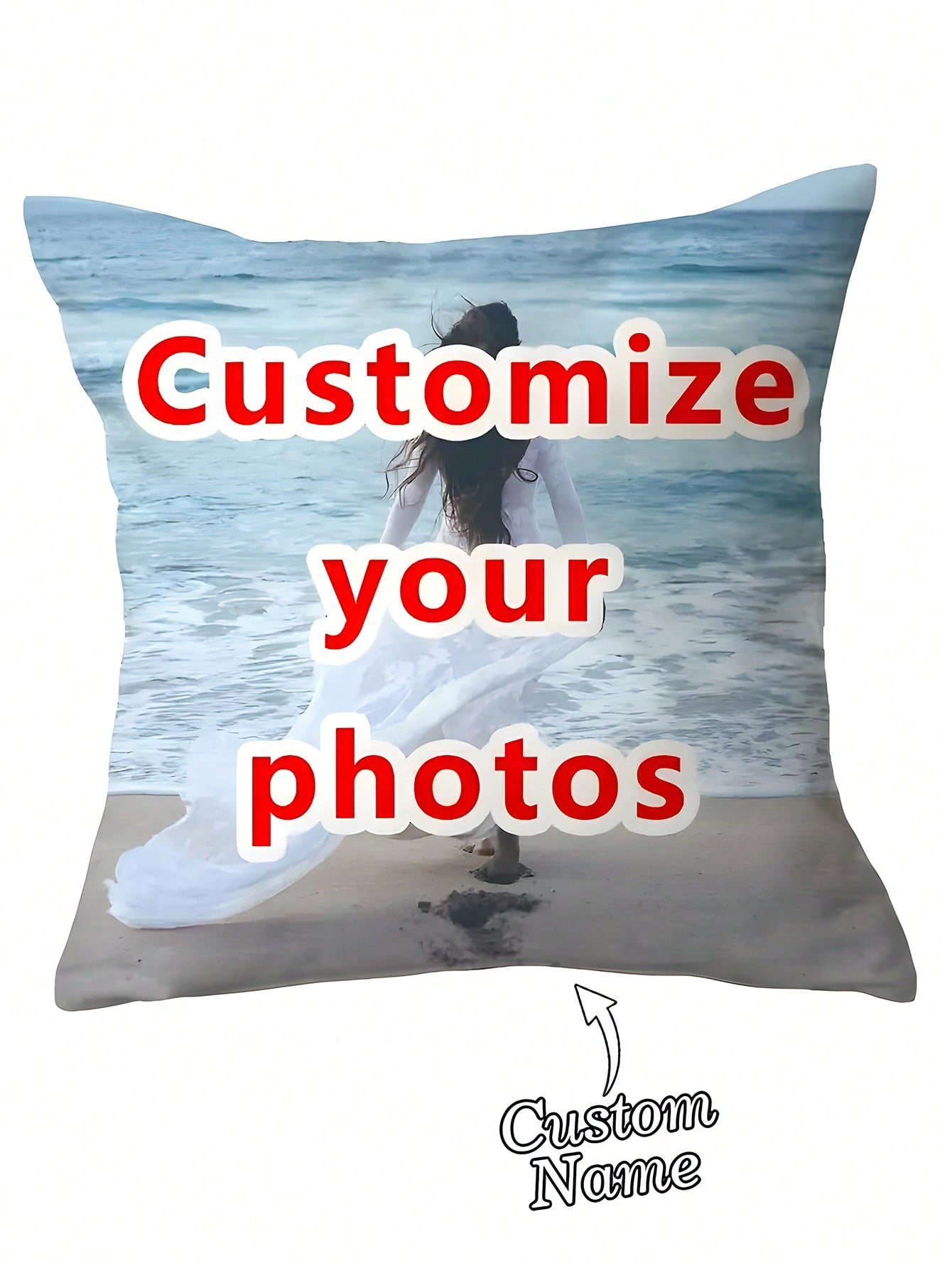 Customizable Name Text Photo DIY Throw Case, Single-Sided Print Cushion Cover For Living Room Sofa Bedroom, No Insert, Breathable Washable, Ideal Gift For Him Her, Anniversary Mother's Day Birthday Va