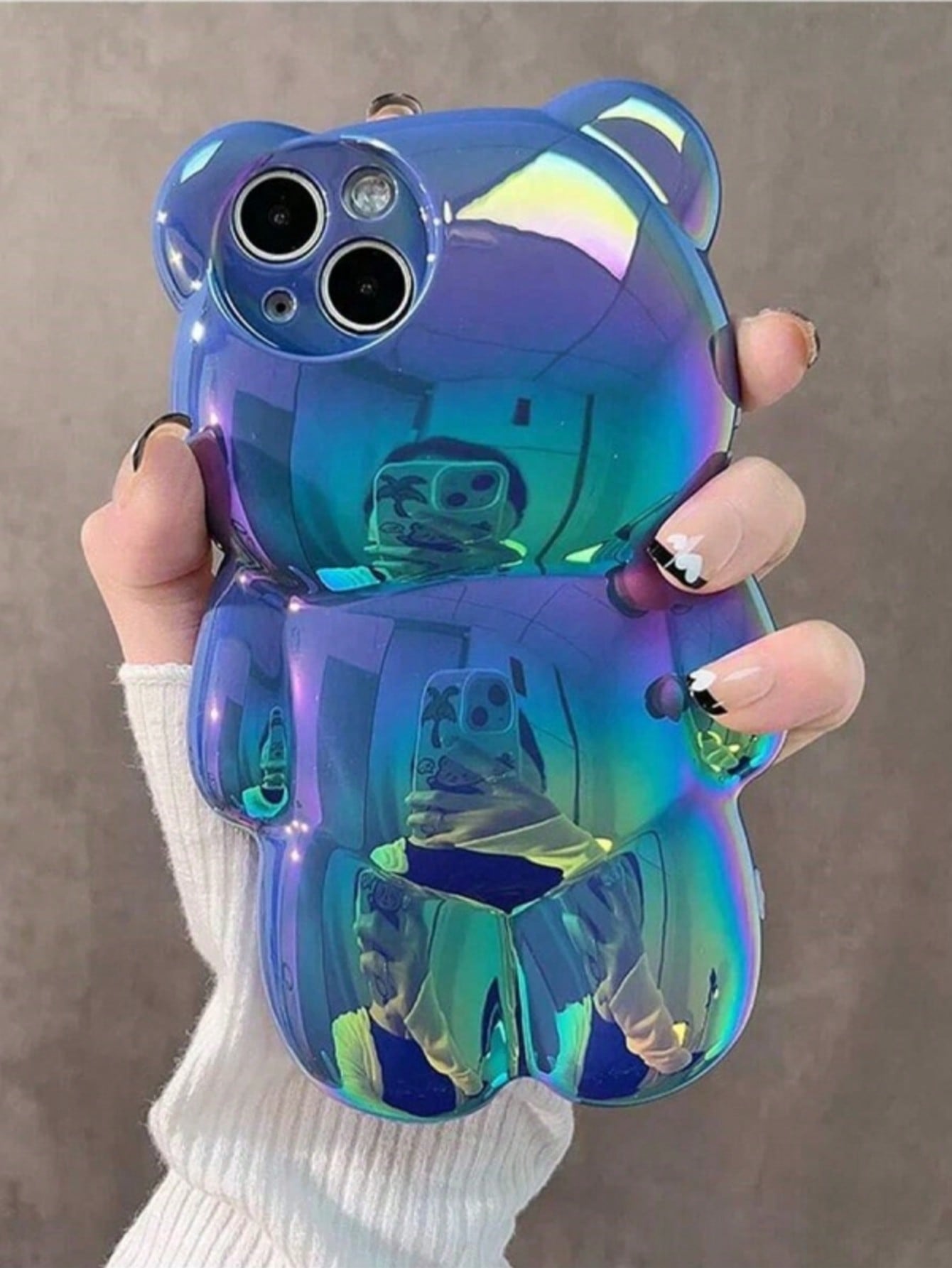 Cute Holographic 3D Bear Design Phone Case Compatible With Iphone 14 Pro Max, IPhone 13, 12Pro, 11 Waterproof Shockproof Anti-Fall Scratch Resistant