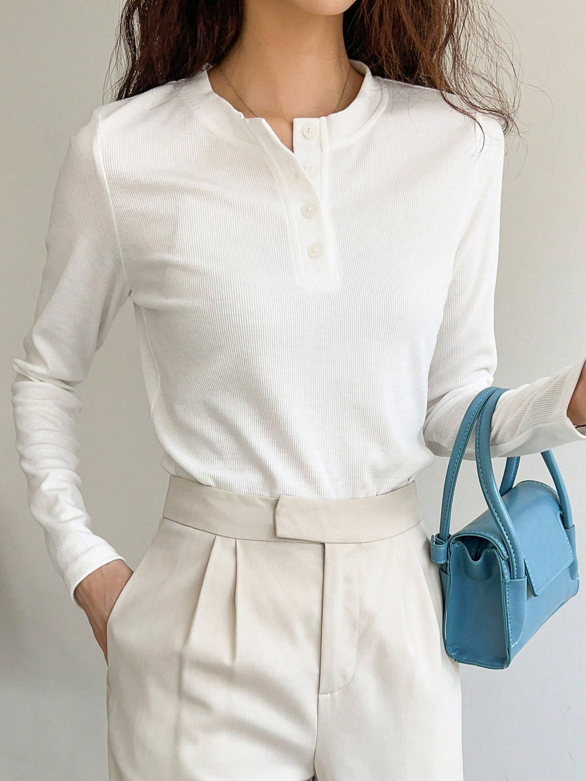 DAZY Quarter Button Rib Knit Tee,Fall Clothes Long Sleeve Women Tops