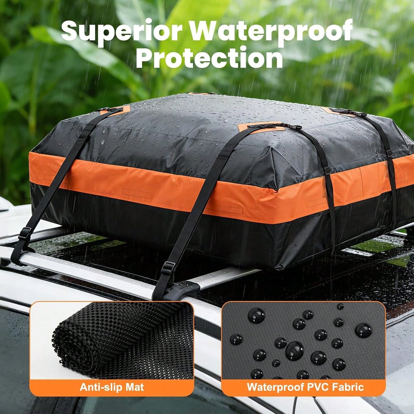 DUMOS Car Roof Bag Cargo Carrier Waterproof 15 Cubic Feet For All Vehicles| Rooftop Bag With Anti-Slip Mat, Combination Luggage Lock, Reinforced
