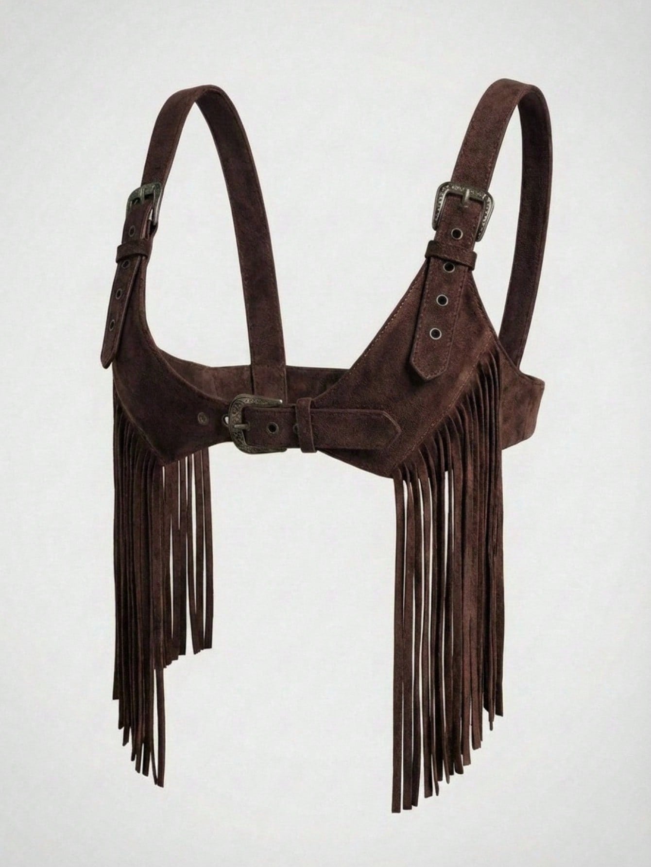Easelle Women's Dark Brown Summer Boho Music Festival Tassel Fringe Top, Chicken Eye Design Versatile Casual Top For Country Concert,Fashionable