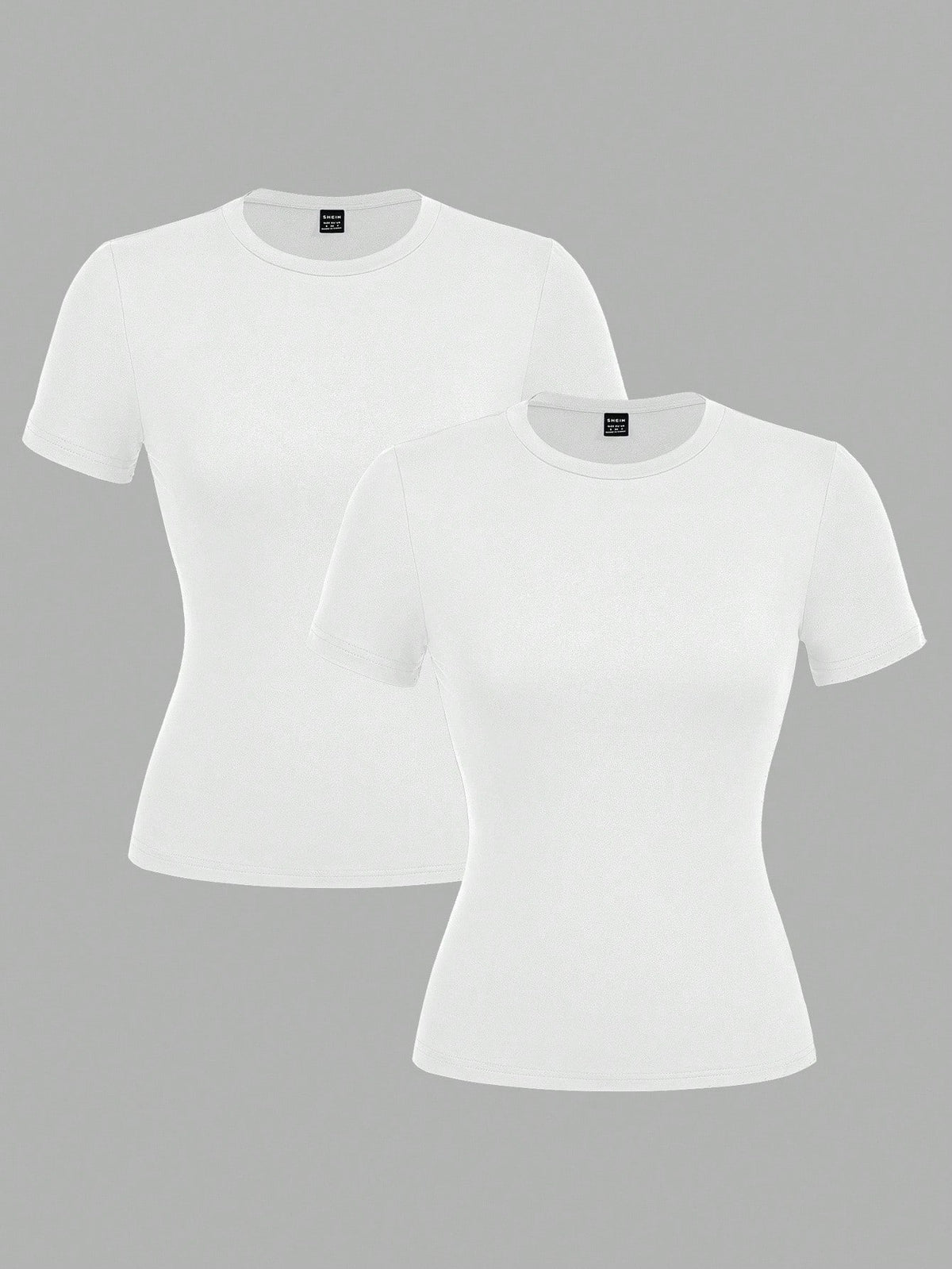 EZwear 2pcs White Casual Basic Crew Neck Short Sleeve T-Shirts, Suitable For Spring/Summer