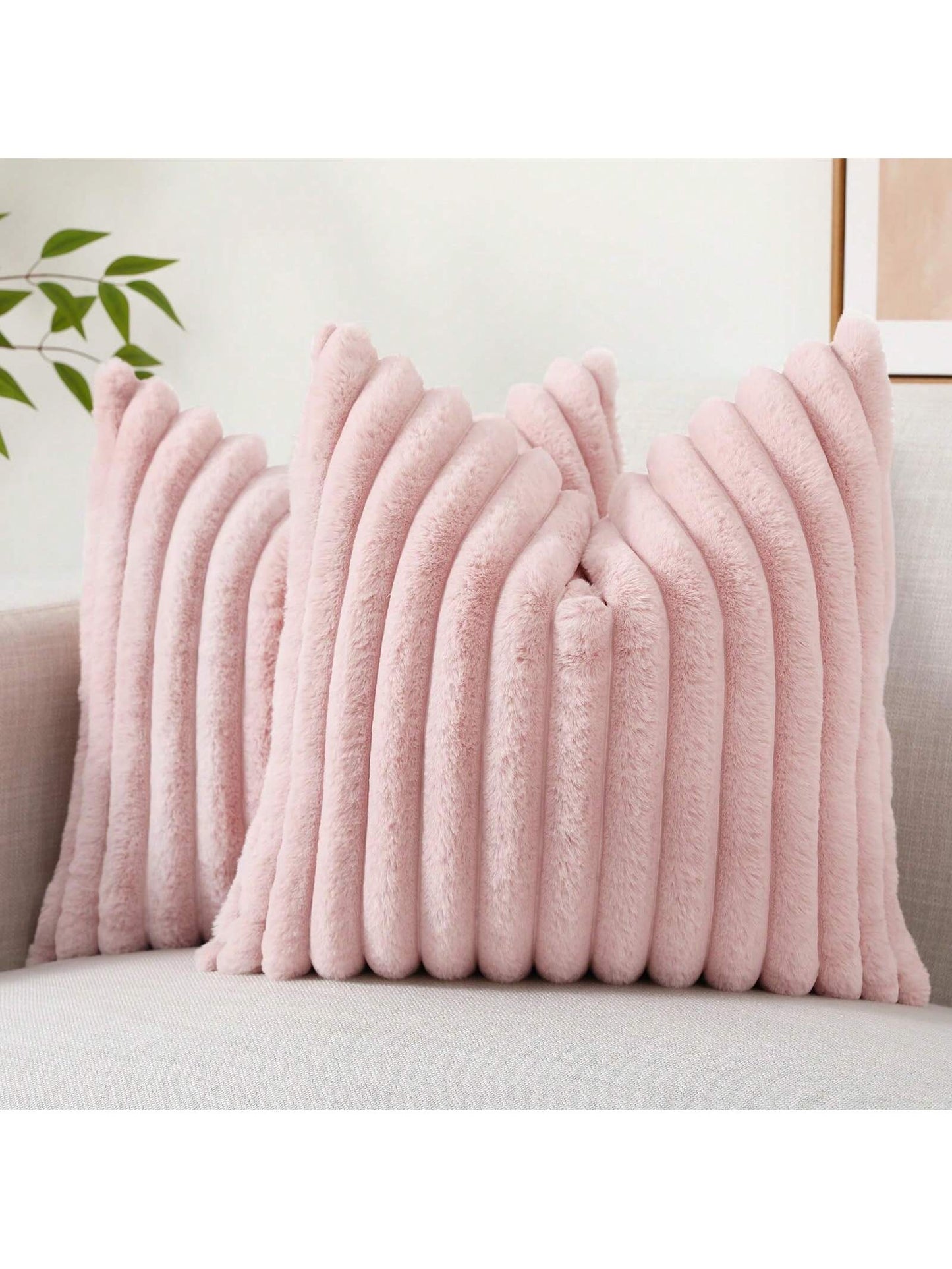 Faux Fur Cozy Soft Striped Decorative Throw Pillow Covers,Velvet Pillowcase Cushion Case For Sofa Couch