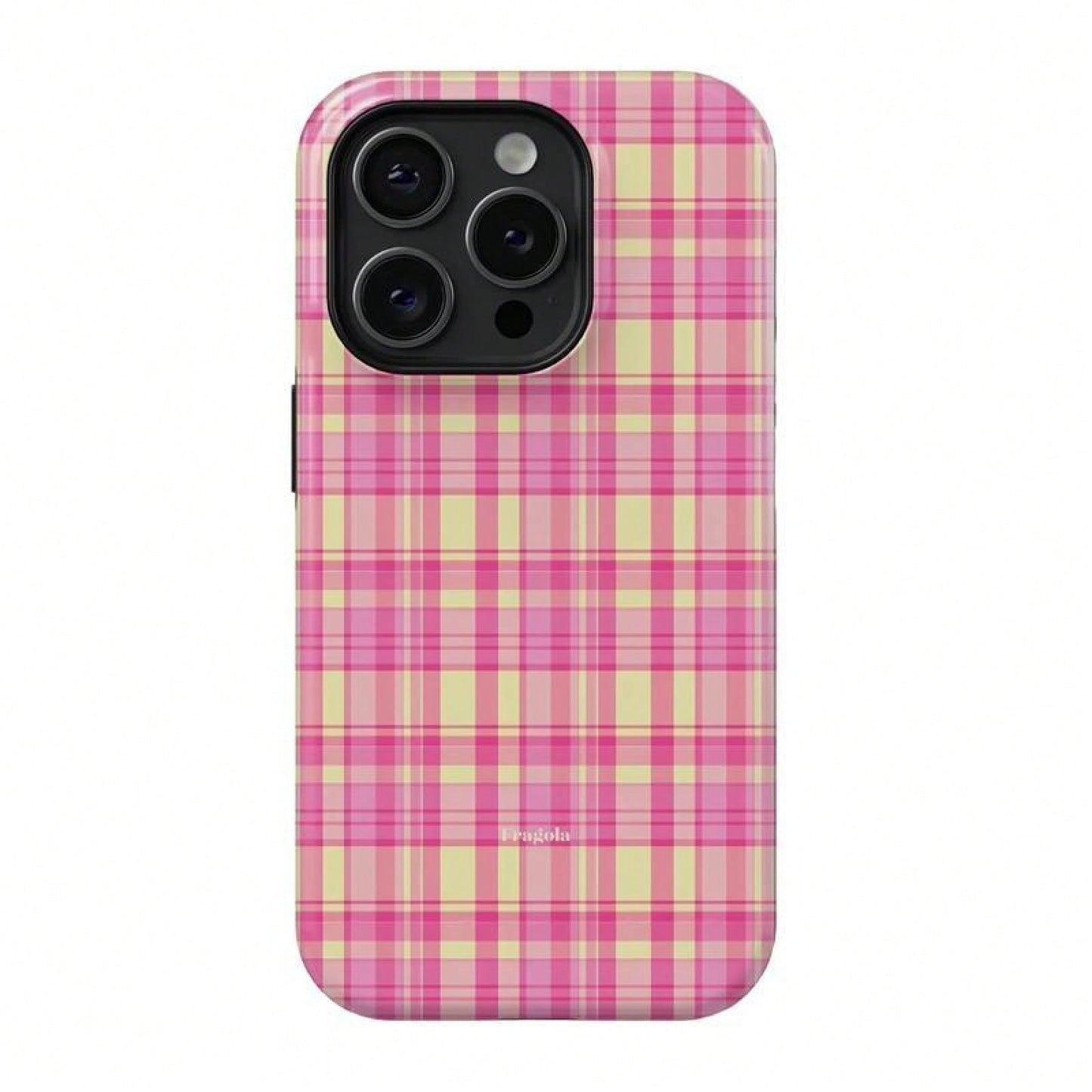 Fragola BUTTER Case- Pink & Yellow Plaid Design For 11 12 13 14 15 16 Pro Max| Minimalist & Durable Protection